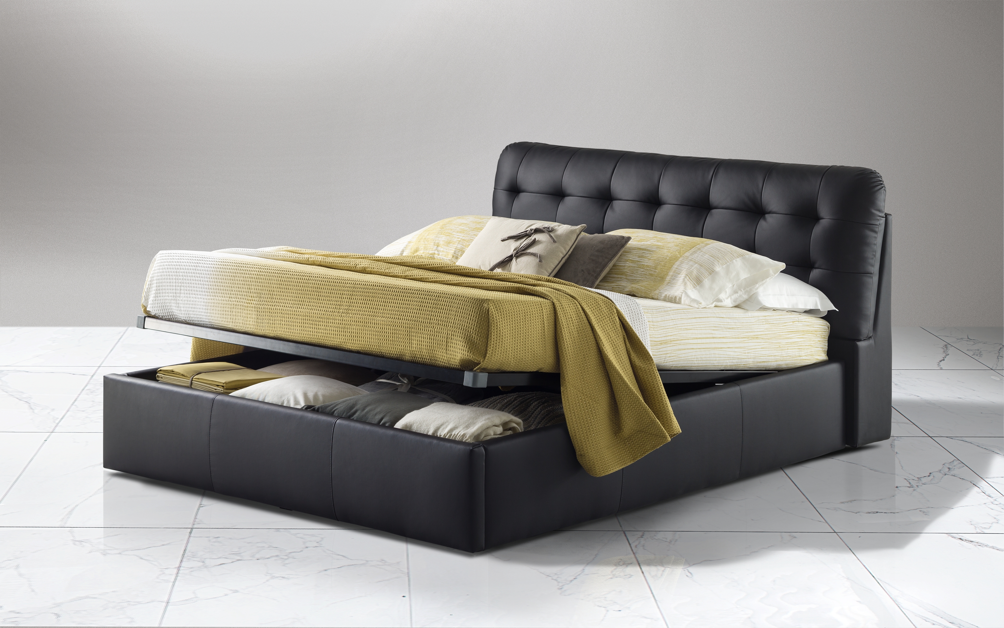 Letto contenitore matrimoniale Rivestimento eco nero: Stone
