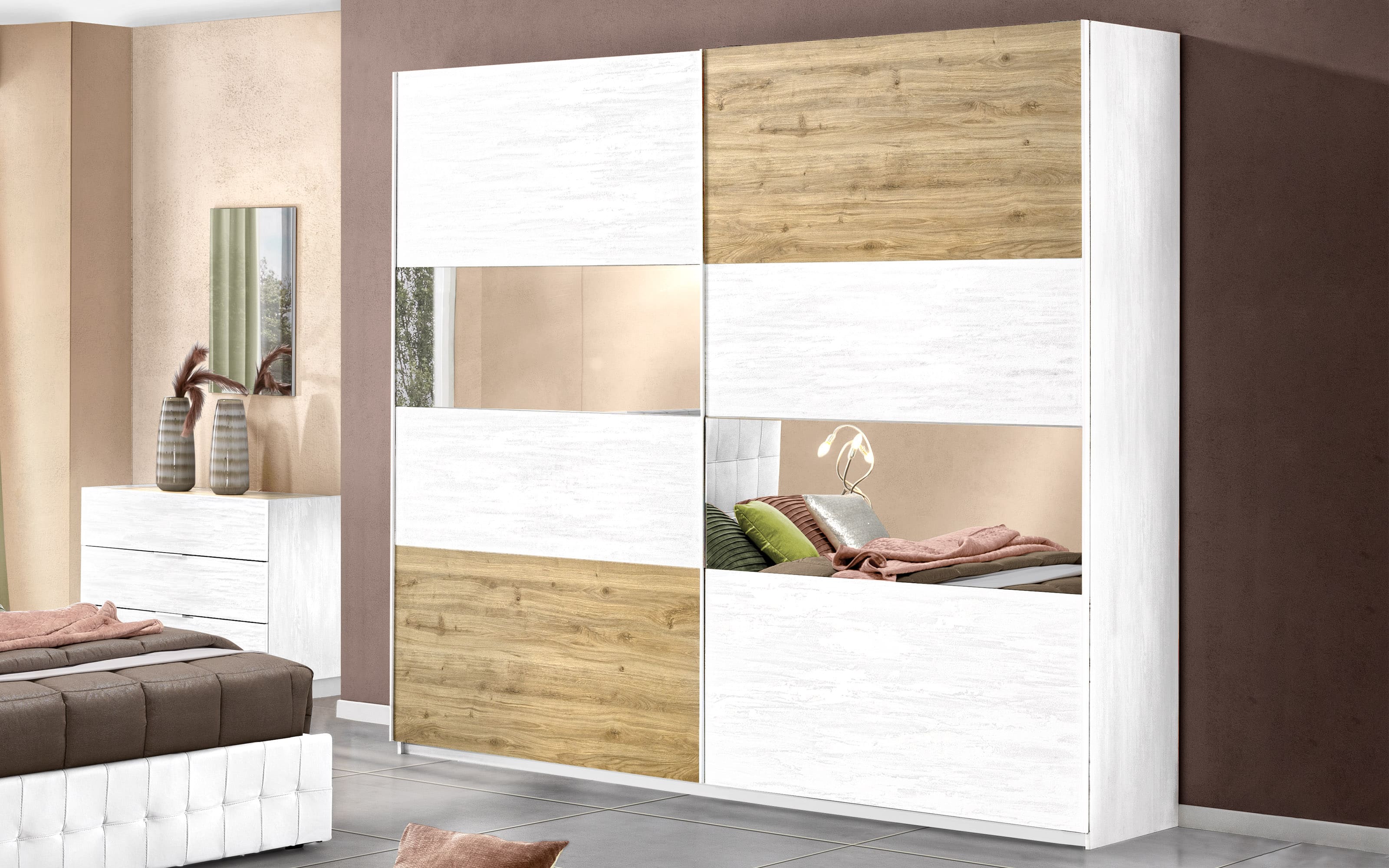 Forte Armadio WINNER 170, Guardaroba, Ante Scorrevoli Moderno Camera da Letto 2 Ante con Ripiani e Asta Appendiabiti, Decoro Legno: Rovere Sabbia, 170x190.5x61 cm