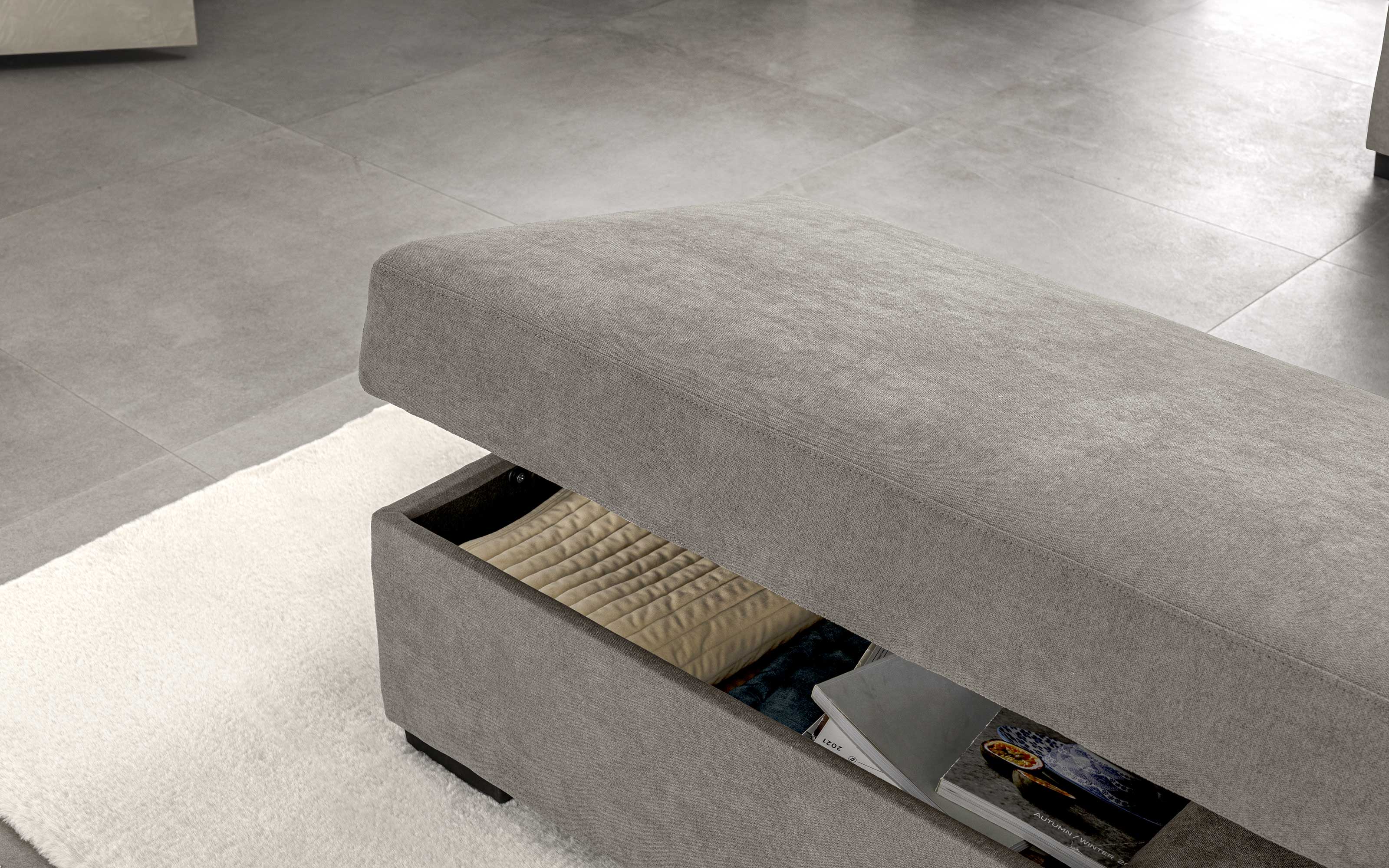 Pouf con contenitore tessuto mlk silver: Liberty Mondo Convenienza