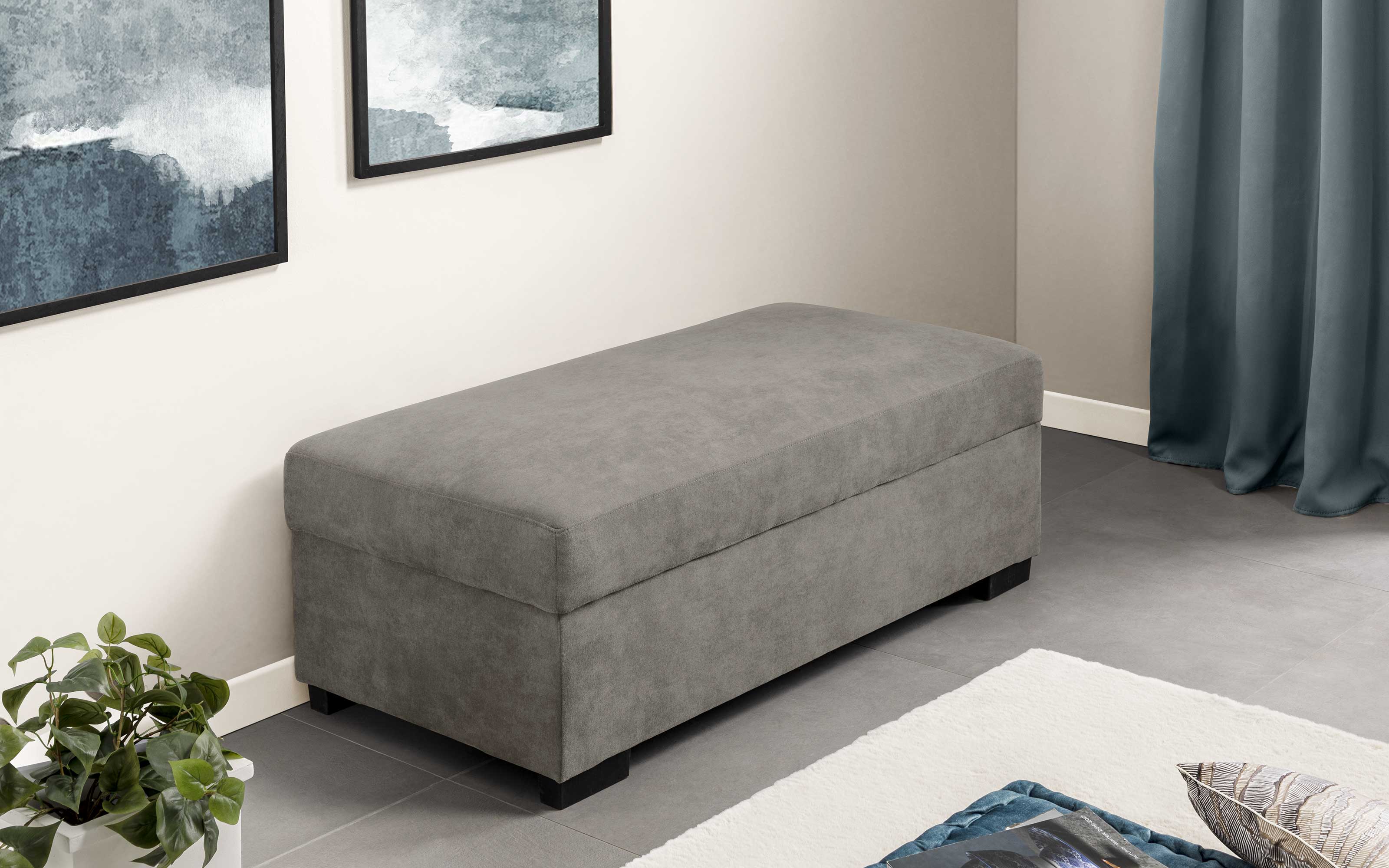 Panca Ottomana Quadrata Con Contenitore - Pouf Trapuntato Grigio Scuro