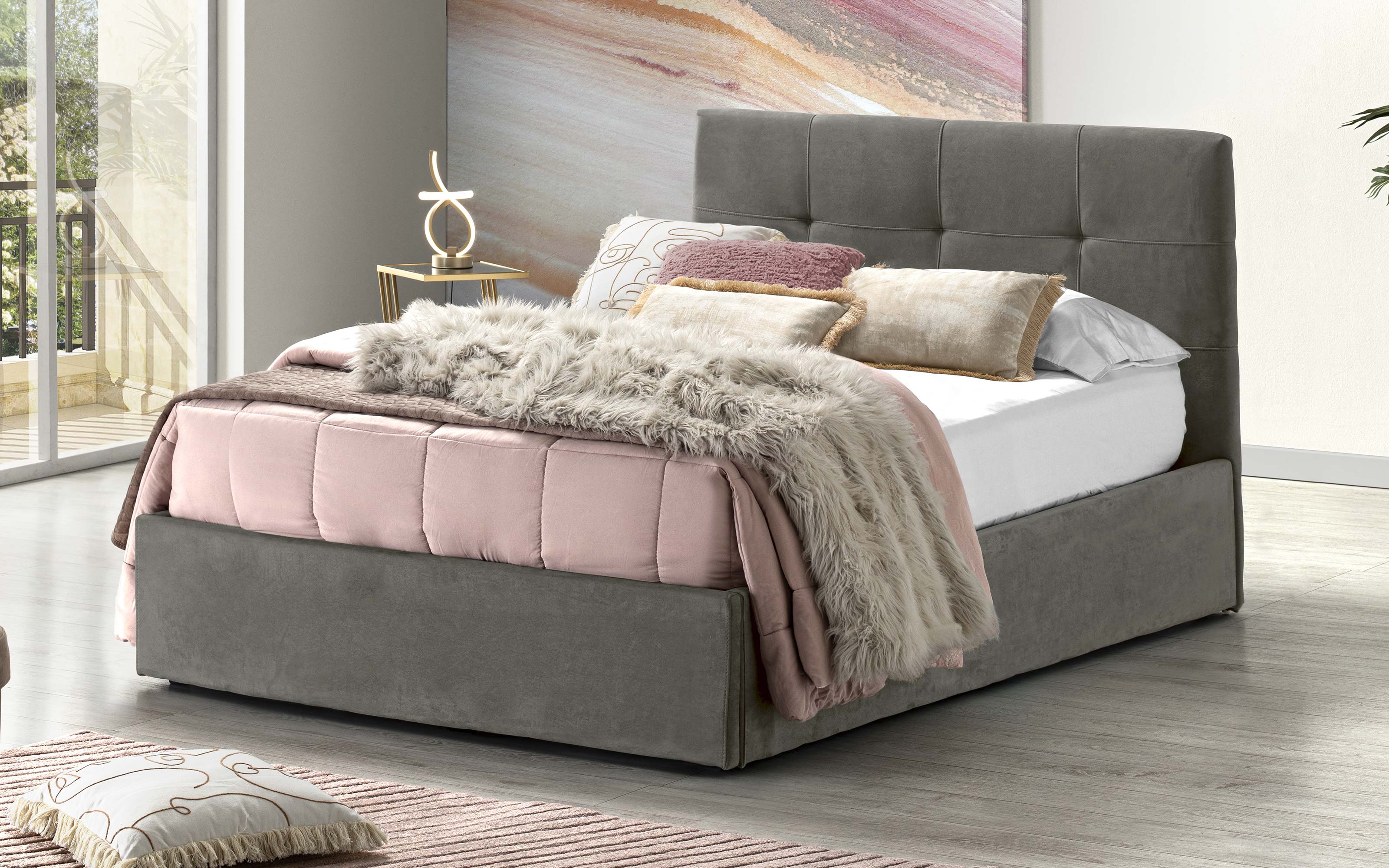 Letto Contenitore Una Piazza E Mezza Tessuto Loto Dark Gray Big Town 
