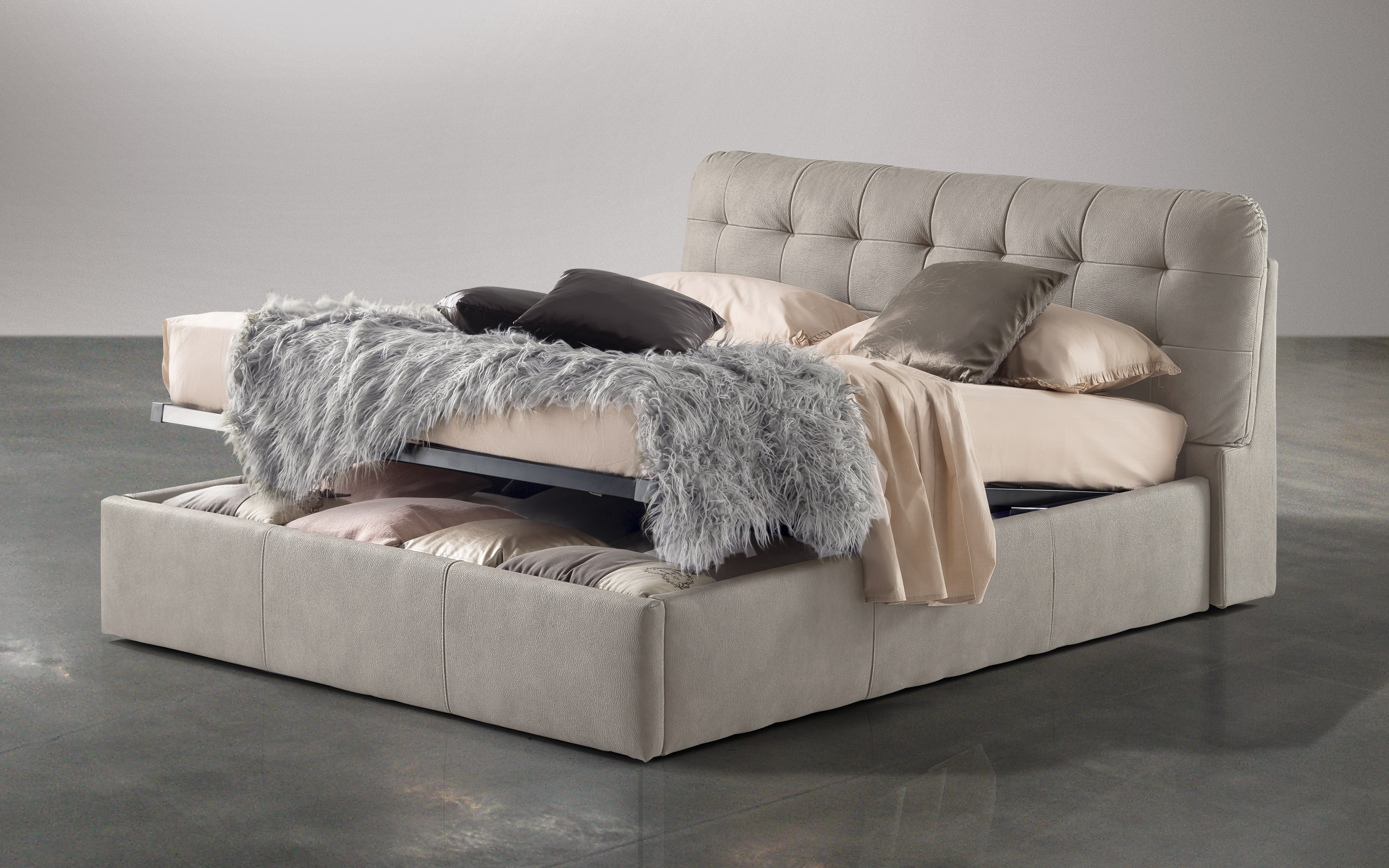 Letto contenitore matrimoniale Rivestimento fibra light grey