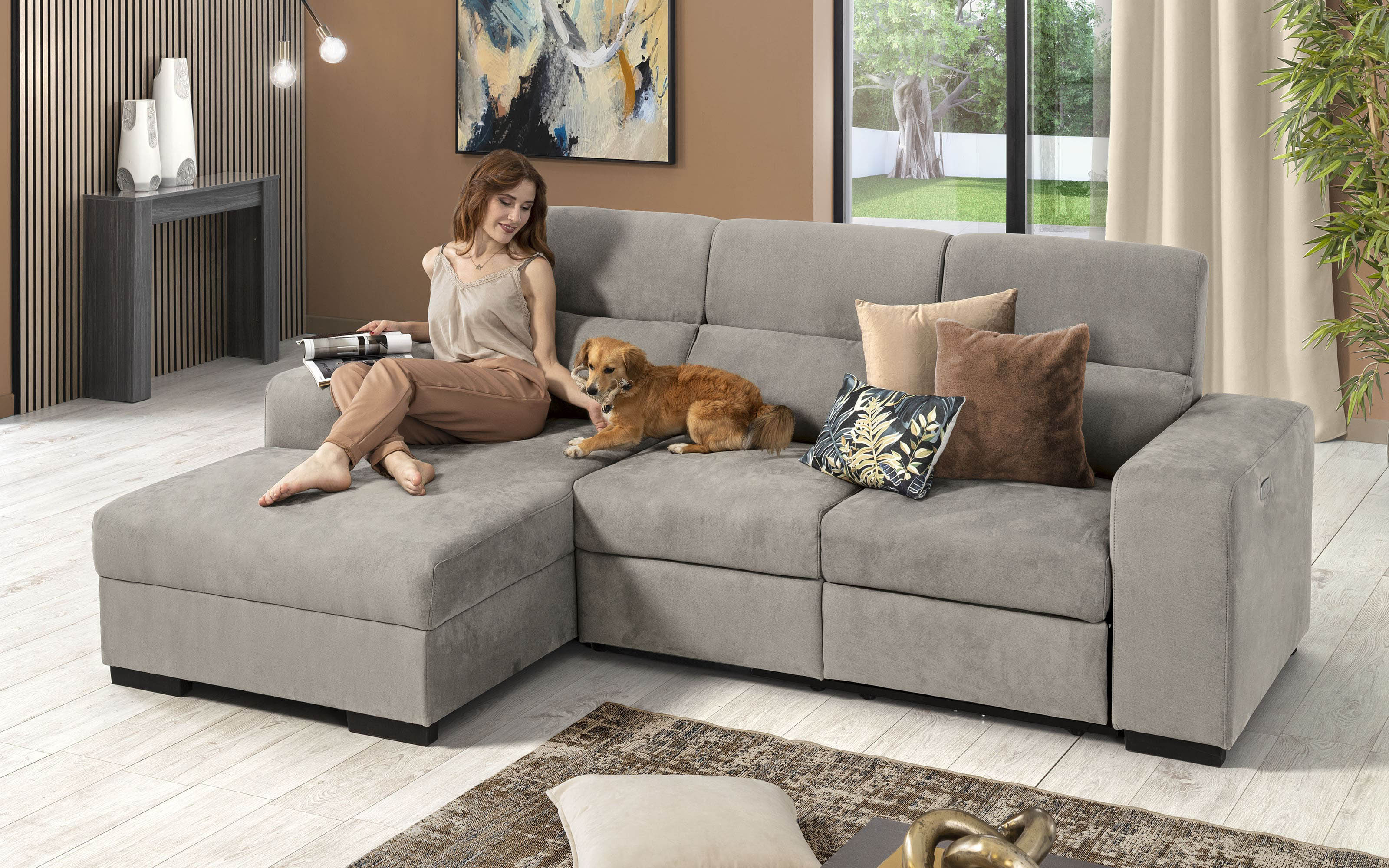 Divano Forma L Soggiorno Bangkok Mini Con Letto E Cassettone