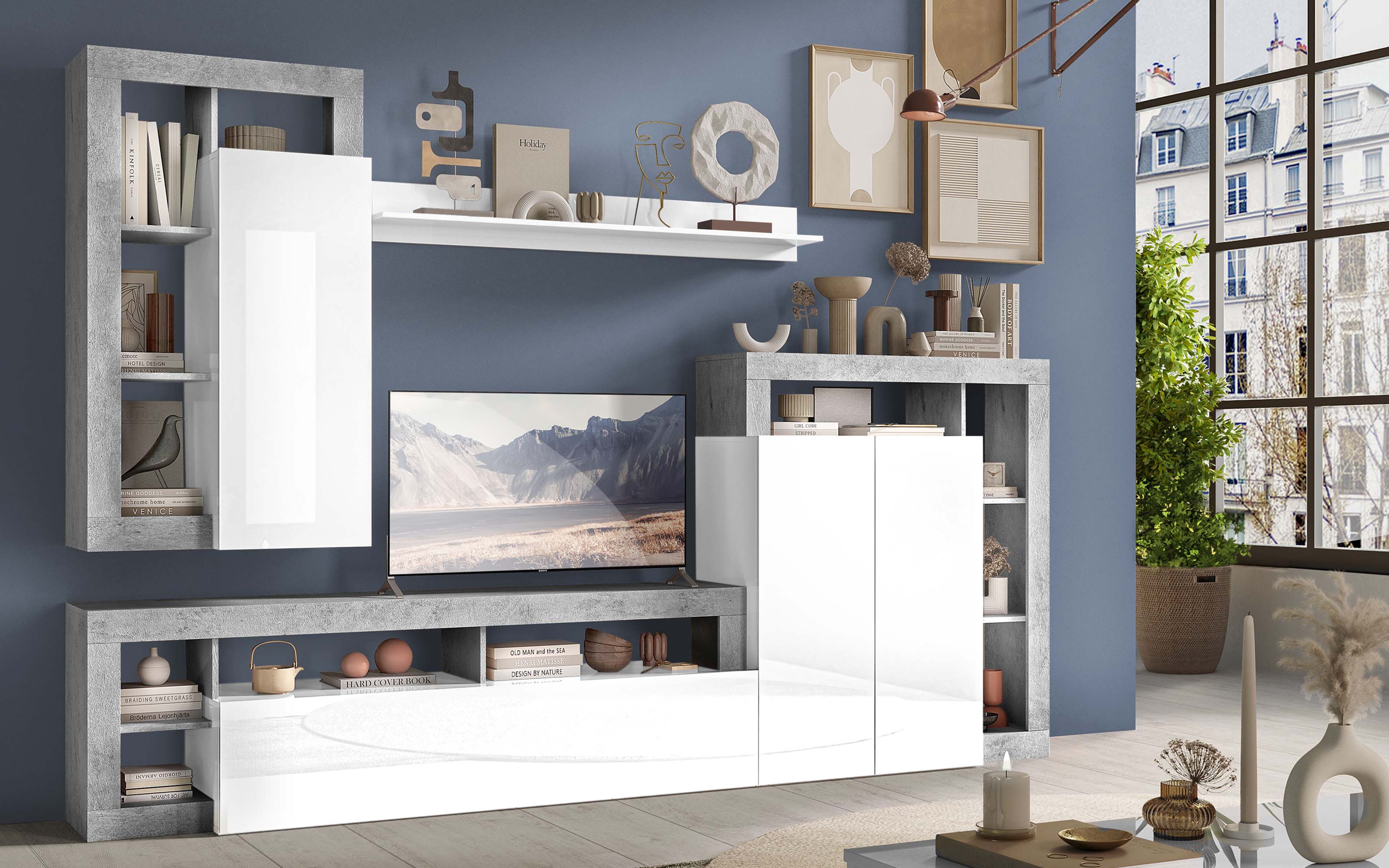 Soggiorno bianco lucido, cemento: Amburgo Mondo Convenienza