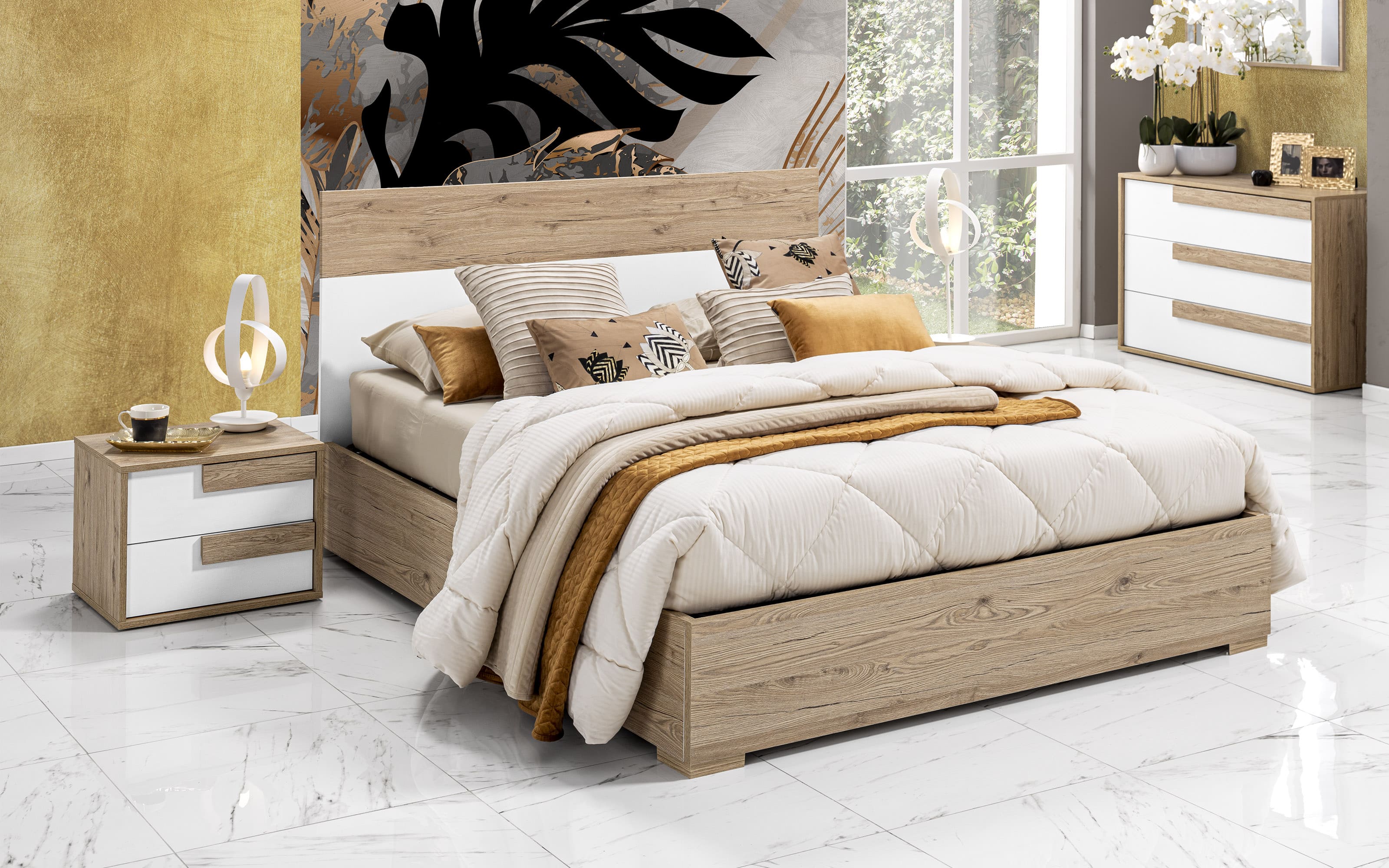 Camera ante battenti con specchio centrale con letto contenitore