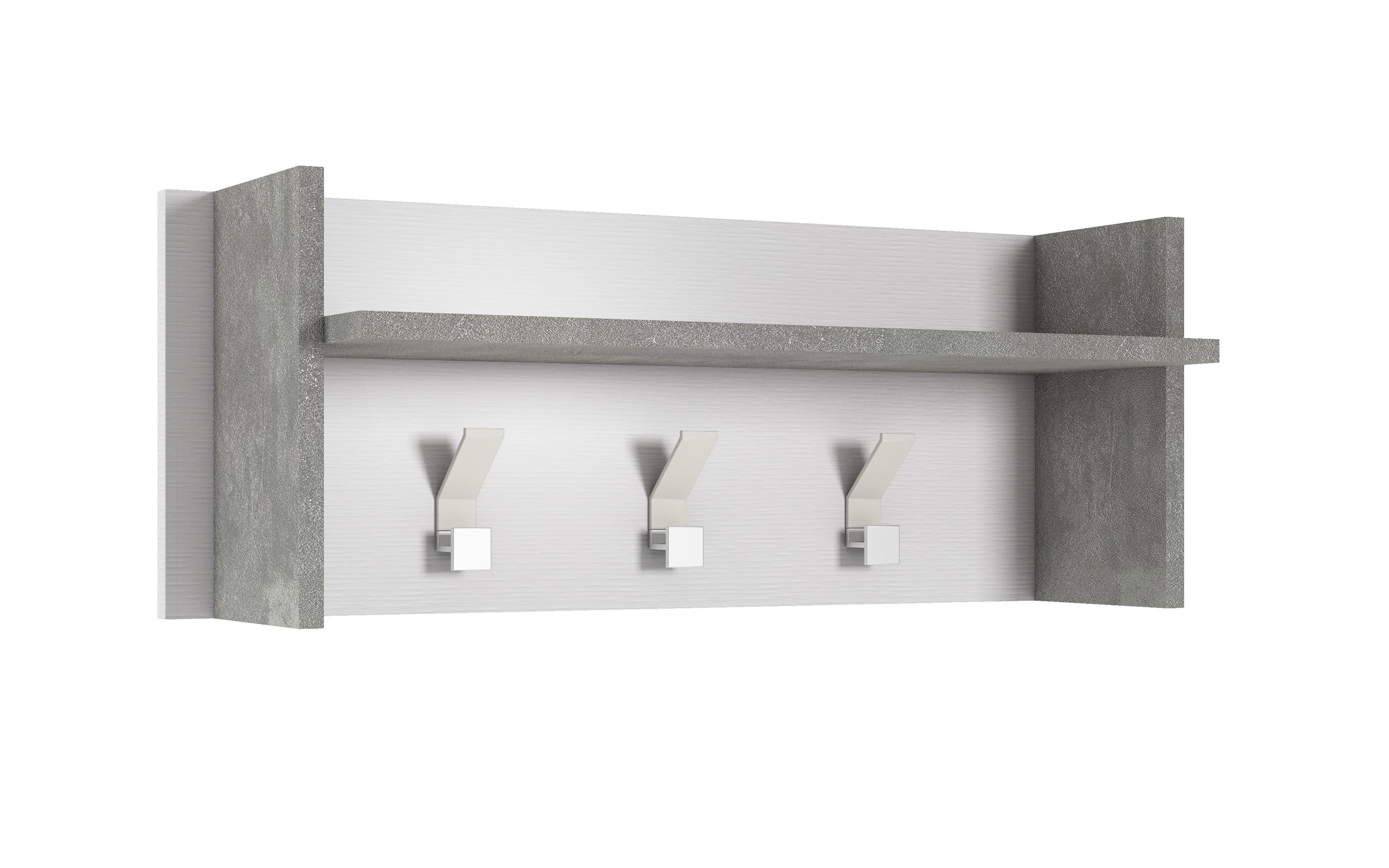 Terraneo Pannello Appendiabiti Bianco E Cemento Con Ripiano E 3 Ganci - Design Elegante Per Ingresso E