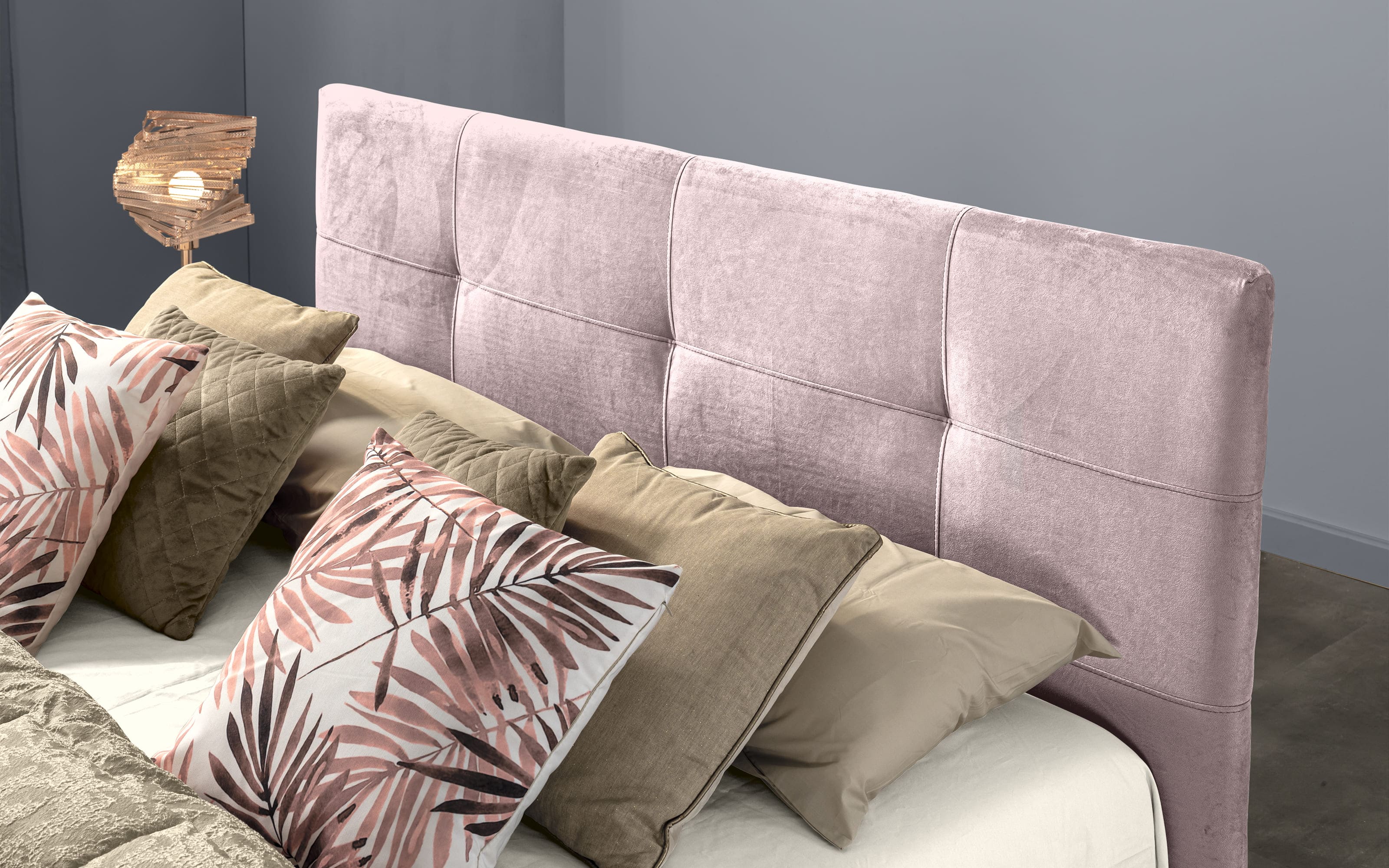 Letto contenitore una piazza e mezza Effetto velluto rosa antico