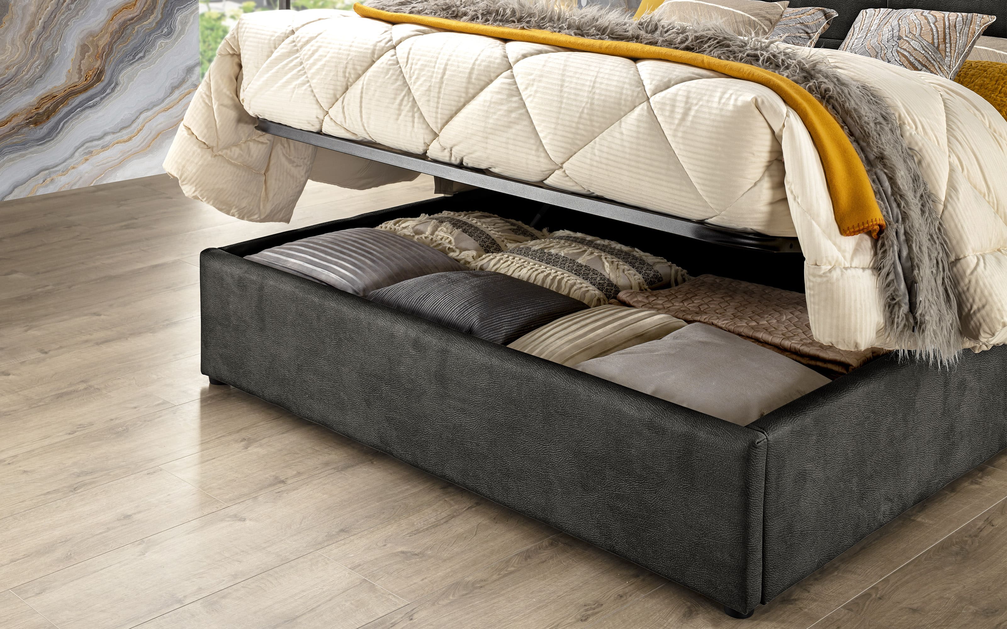 Letto contenitore matrimoniale Rivestimento fibra antracite: Rumba