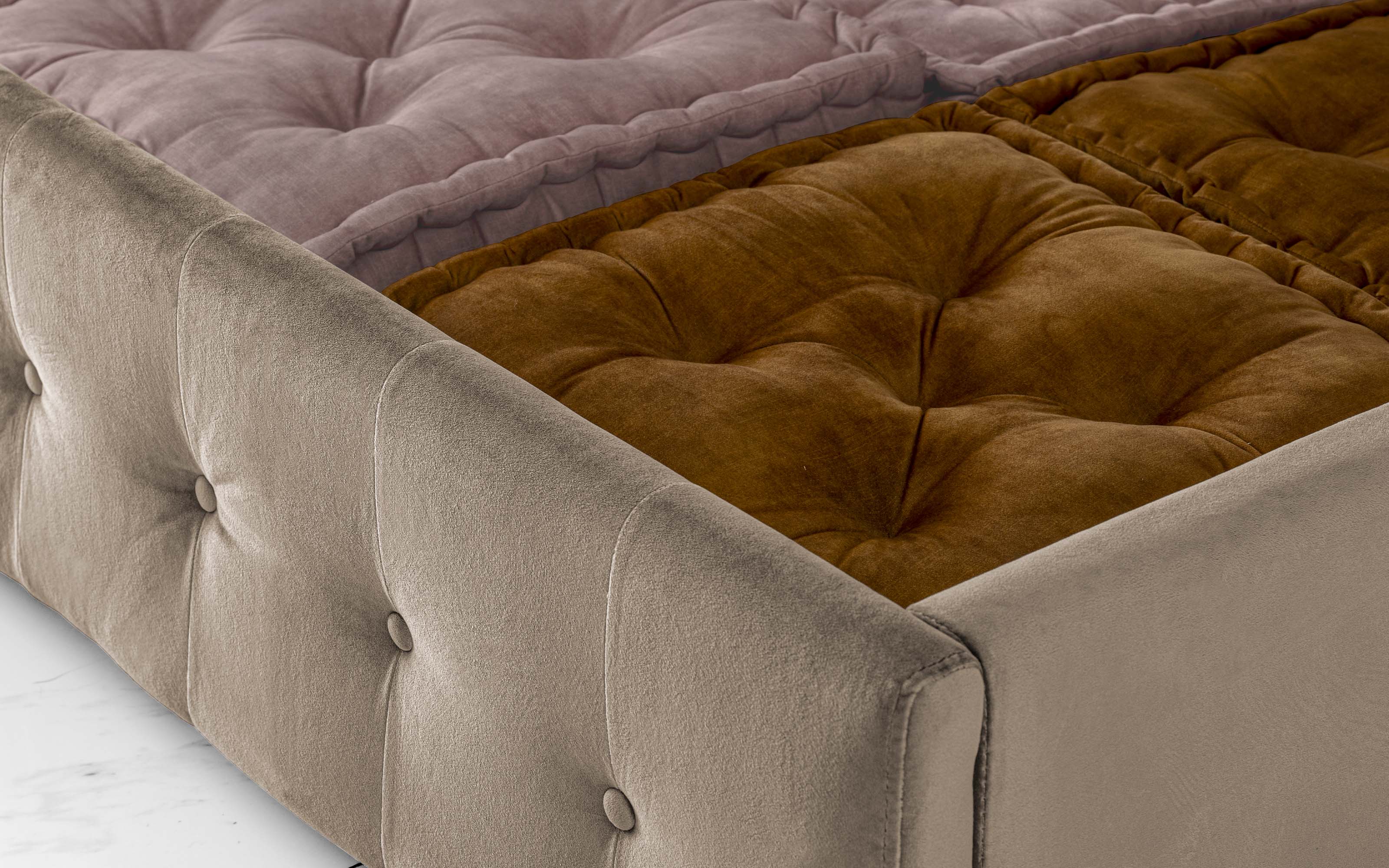 Letto contenitore una piazza e mezza Effetto velluto beige