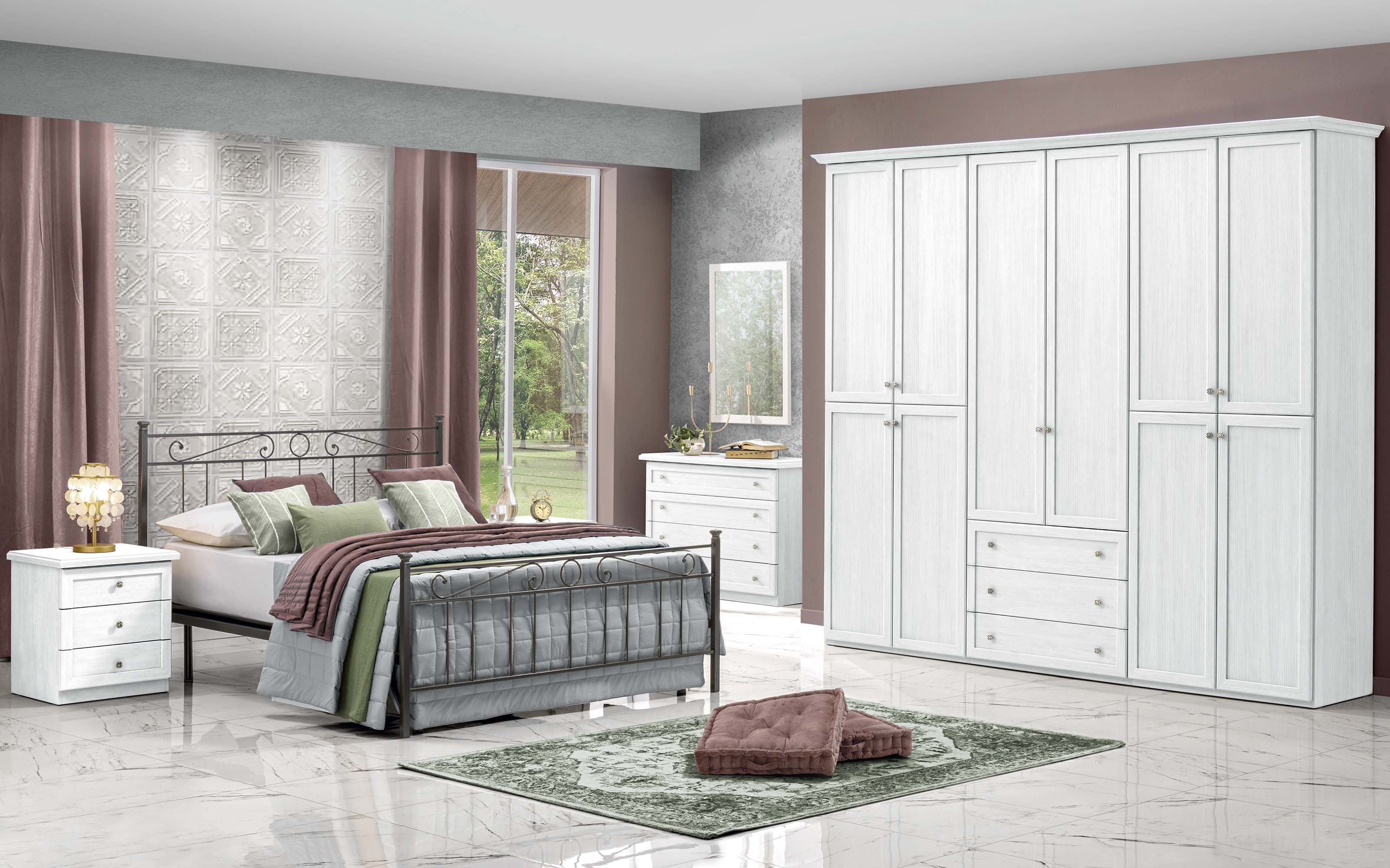 Camera ante battenti cassetti senza letto effetto bianco