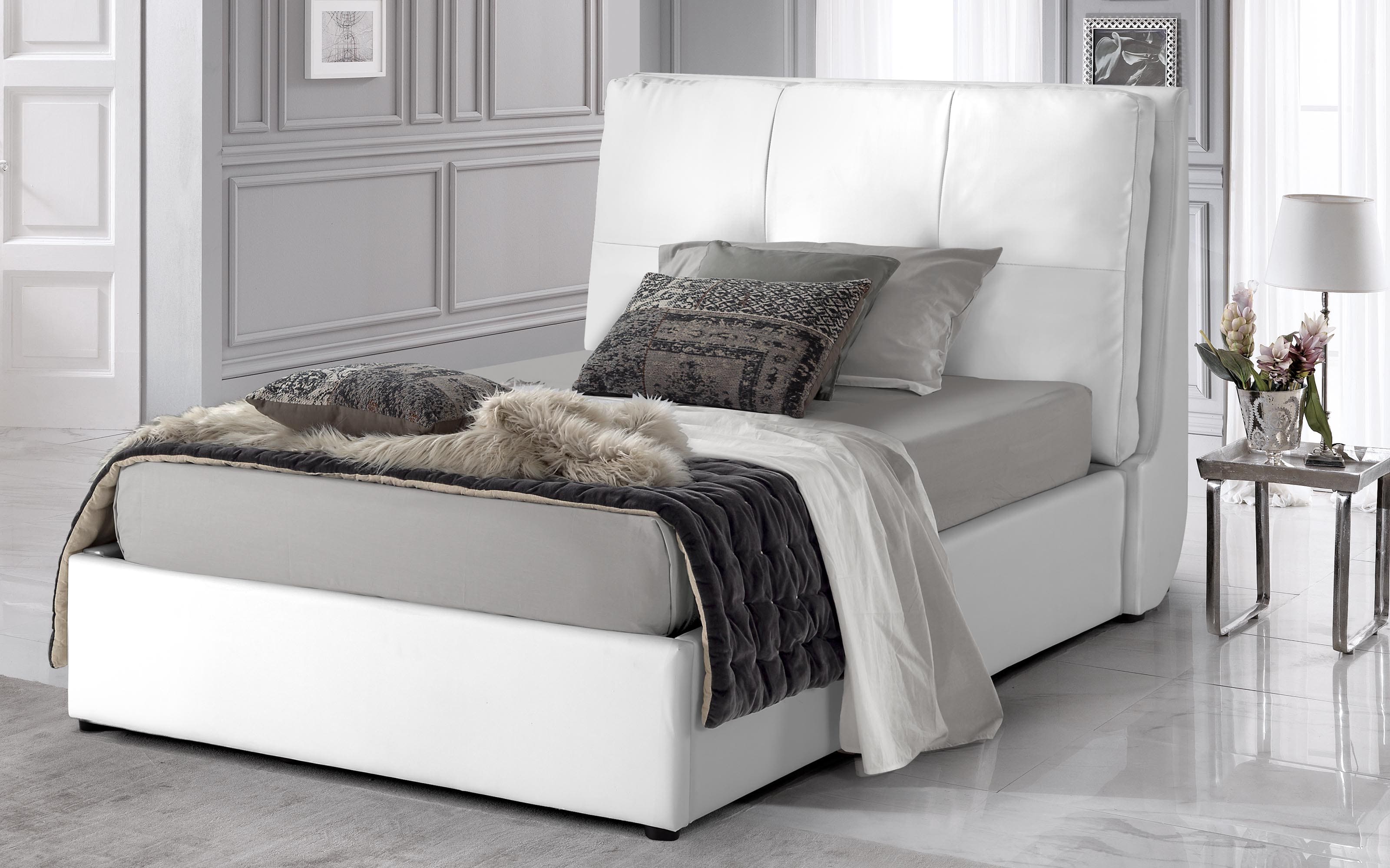 Letto contenitore una piazza e mezza rivestimento eco bianco