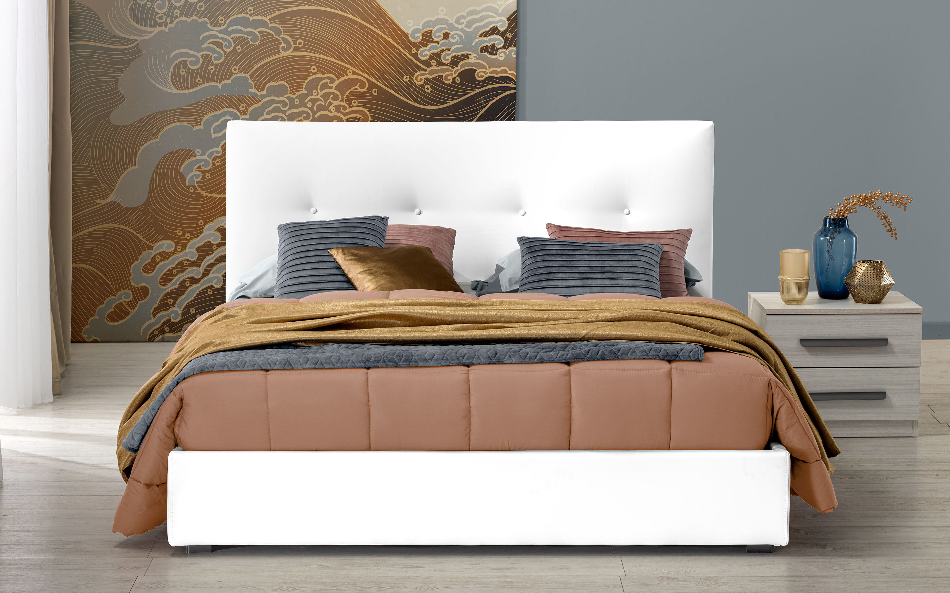 Letto contenitore matrimoniale Rivestimento eco bianco puro