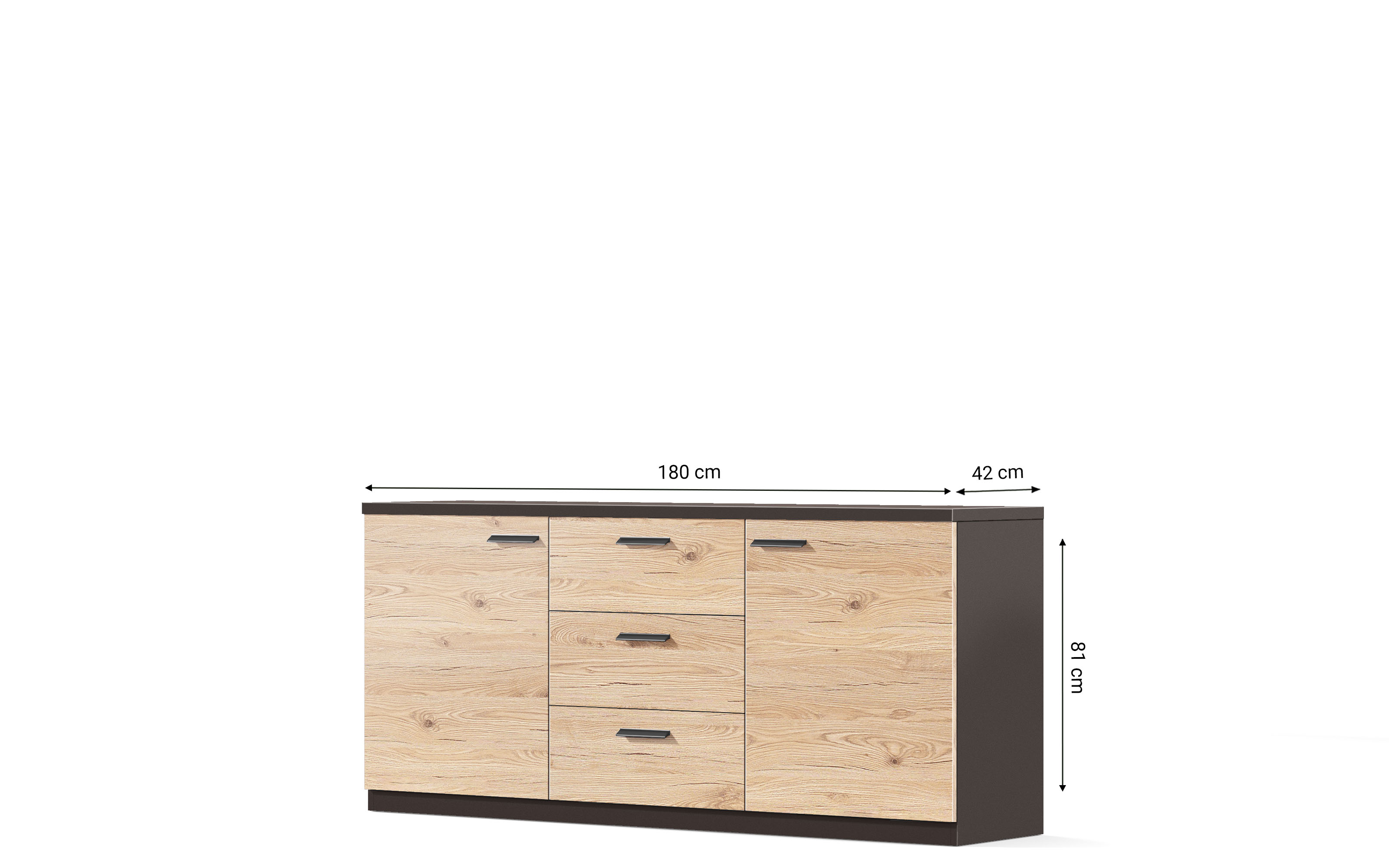 Madia con zoccolo ante cassetti vulcano, effetto rovere crudo