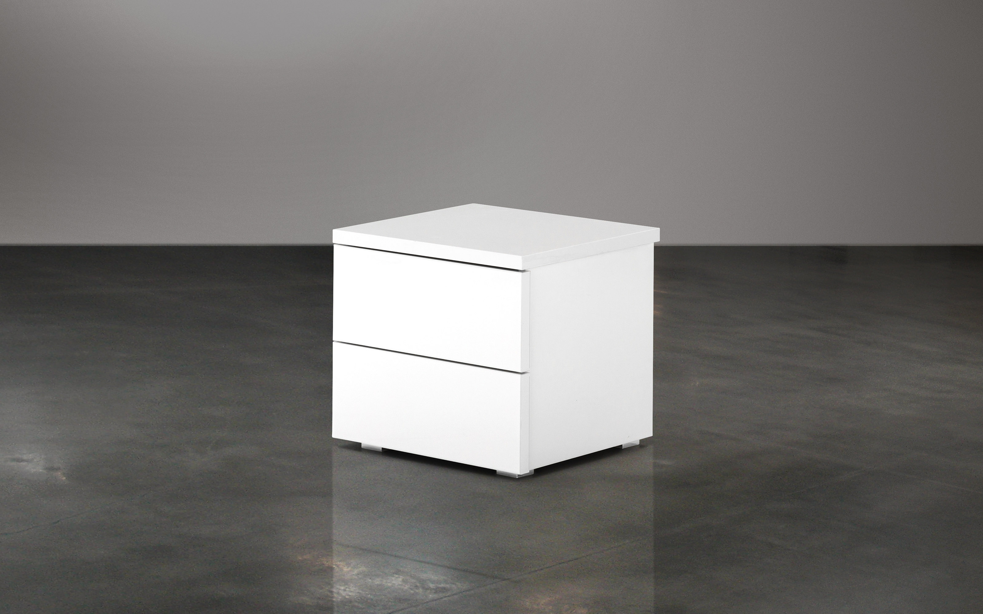 Comodino Moderno Con Luce LED E 2 Cassetti, Bianco Lucido, Vano Segreto, Telecomando 16 Colori, 40x35x52 Cm - 2