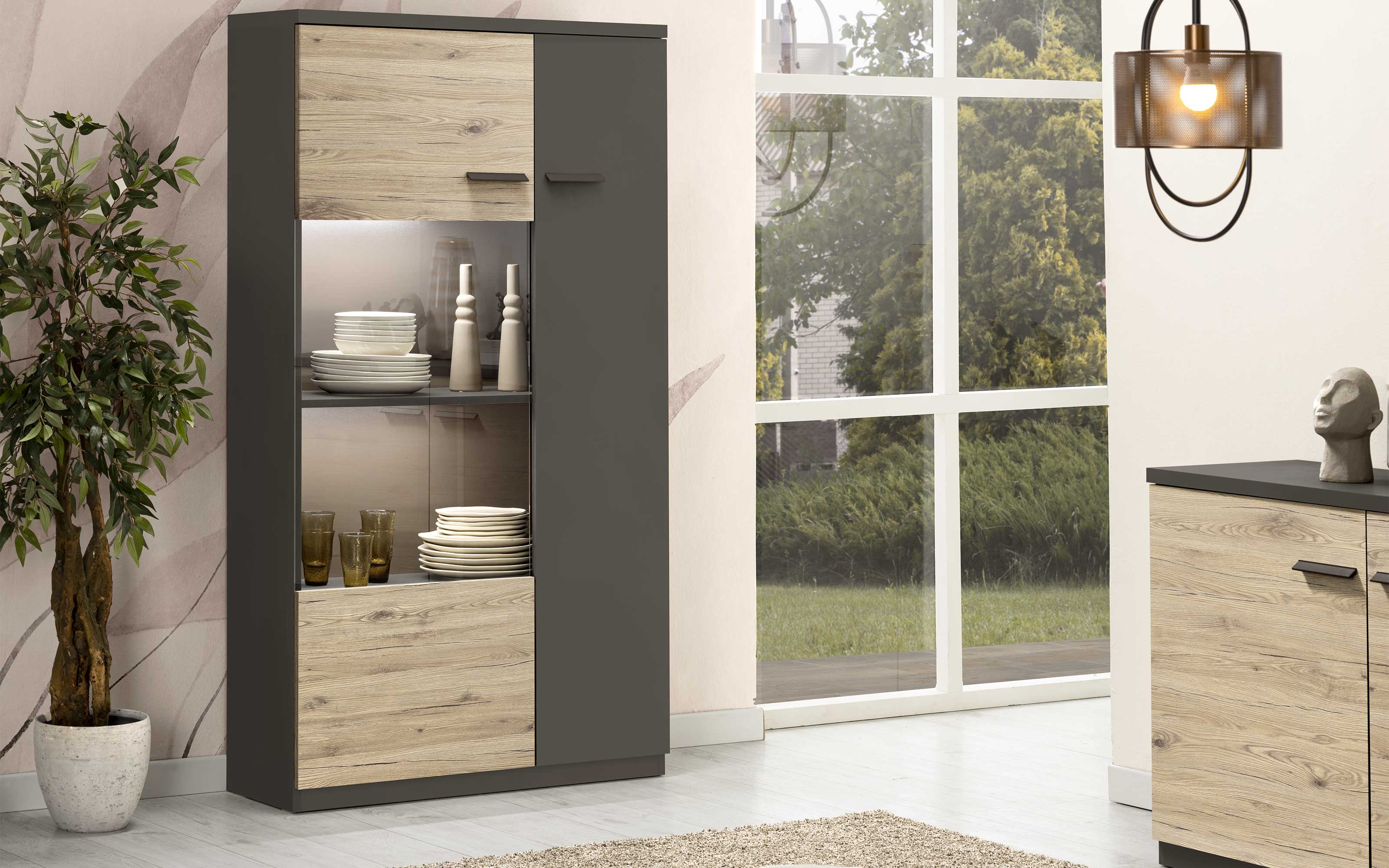 Vetrina reversibile ante con anta in vetro vulcano, effetto