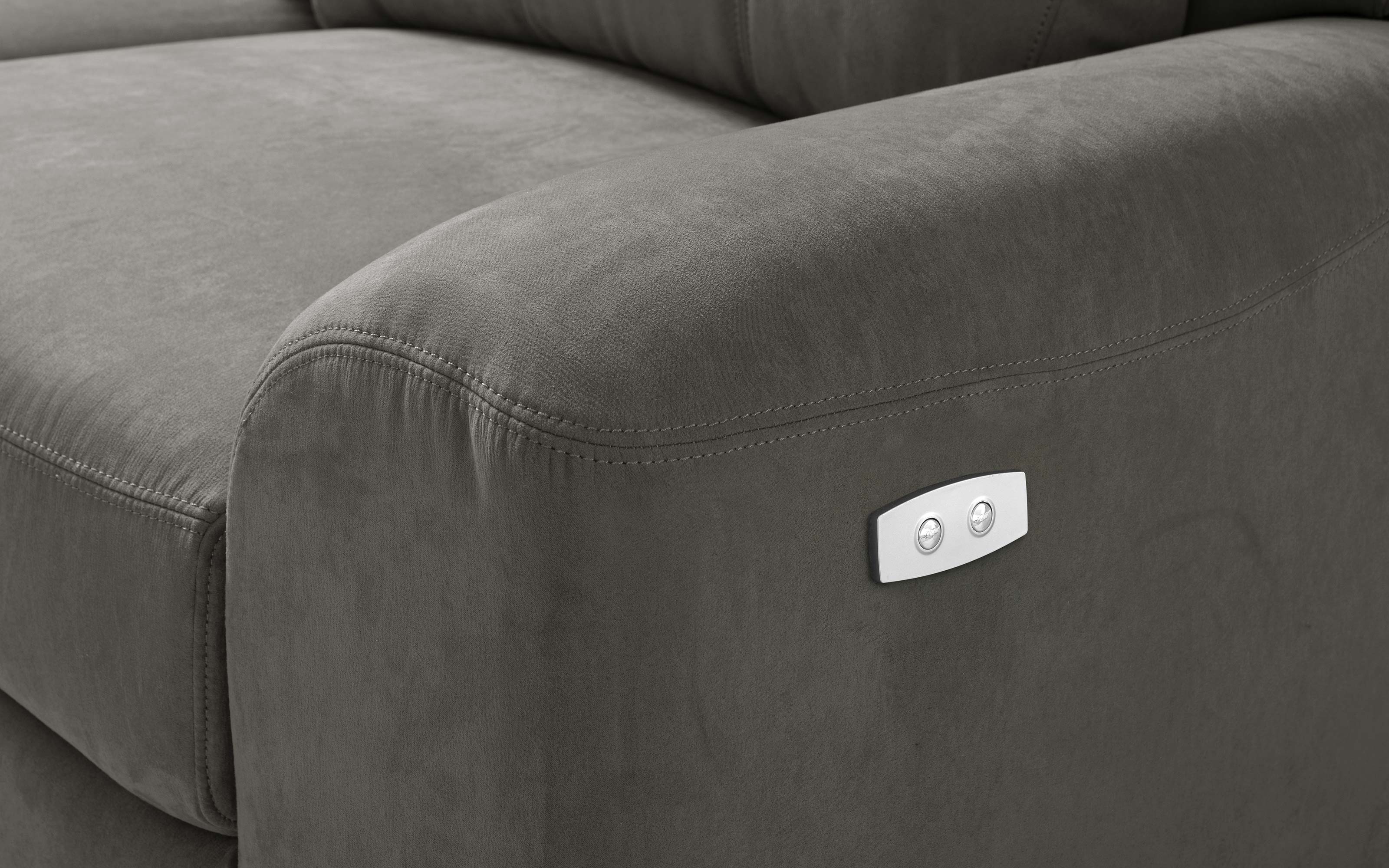 Divano angolare con penisola sinistra - recliner elettrico tessuto loto grigio scuro: Positano