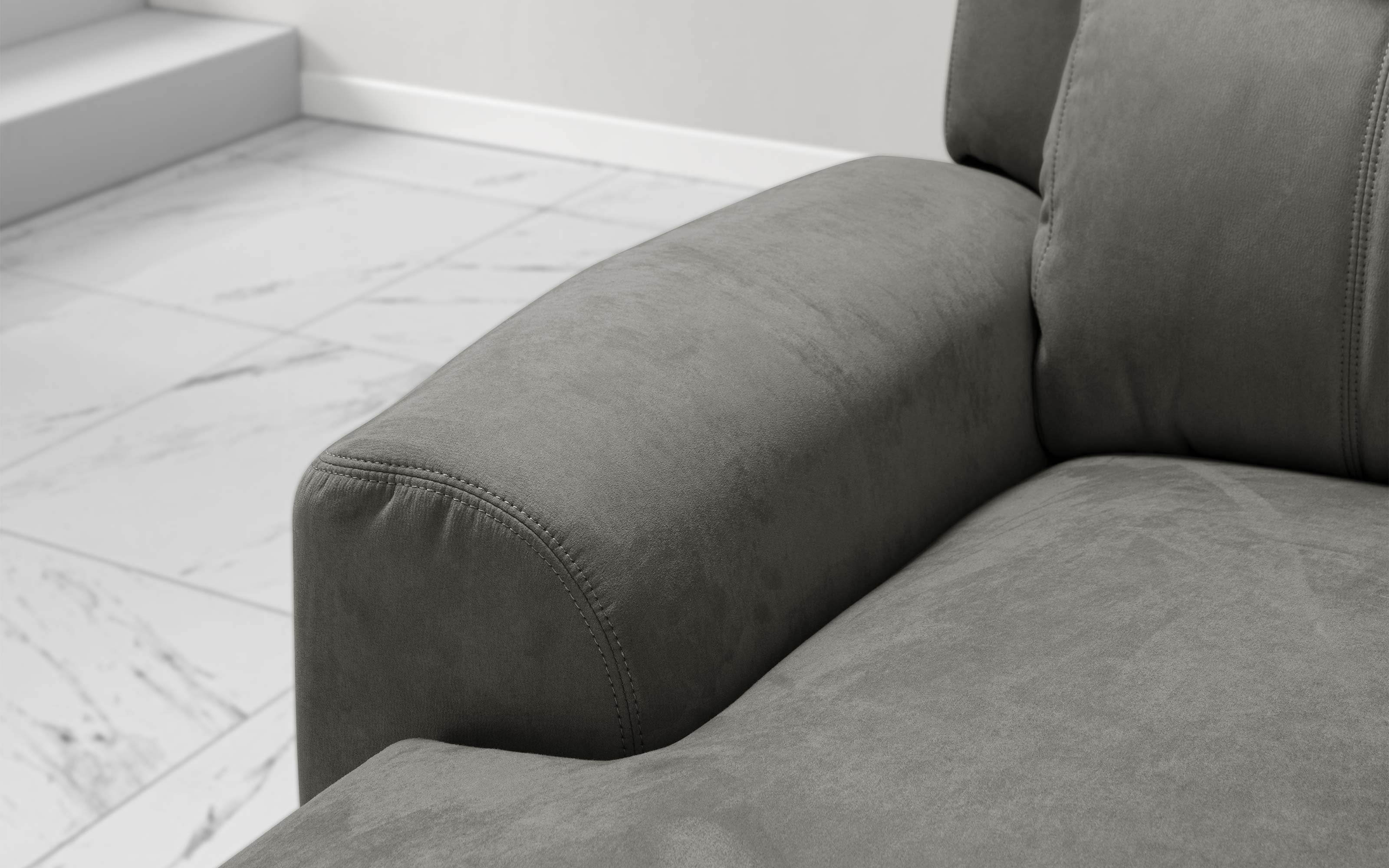 Divano angolare con penisola sinistra - recliner elettrico tessuto loto grigio scuro: Positano