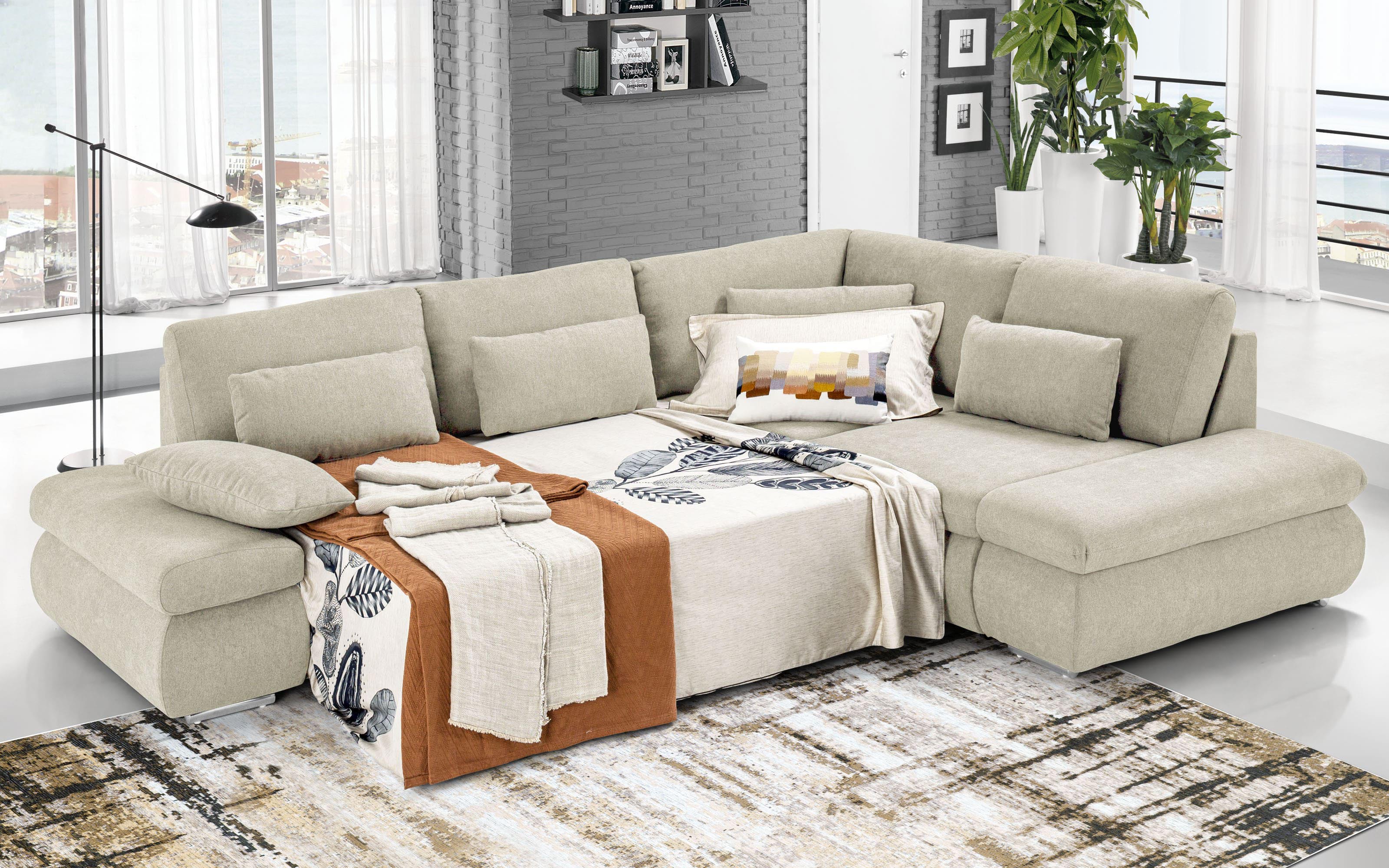 AC Design Furniture Jasper Divano Letto Grigio Chiaro/Bianco, Sofa Letto con 3 Posizioni Reclinabili, Moderno 3 Posti Senza Braccioli, Imbottito con Gambe Cromate, L: 196 x H: 91 x P: 98 cm