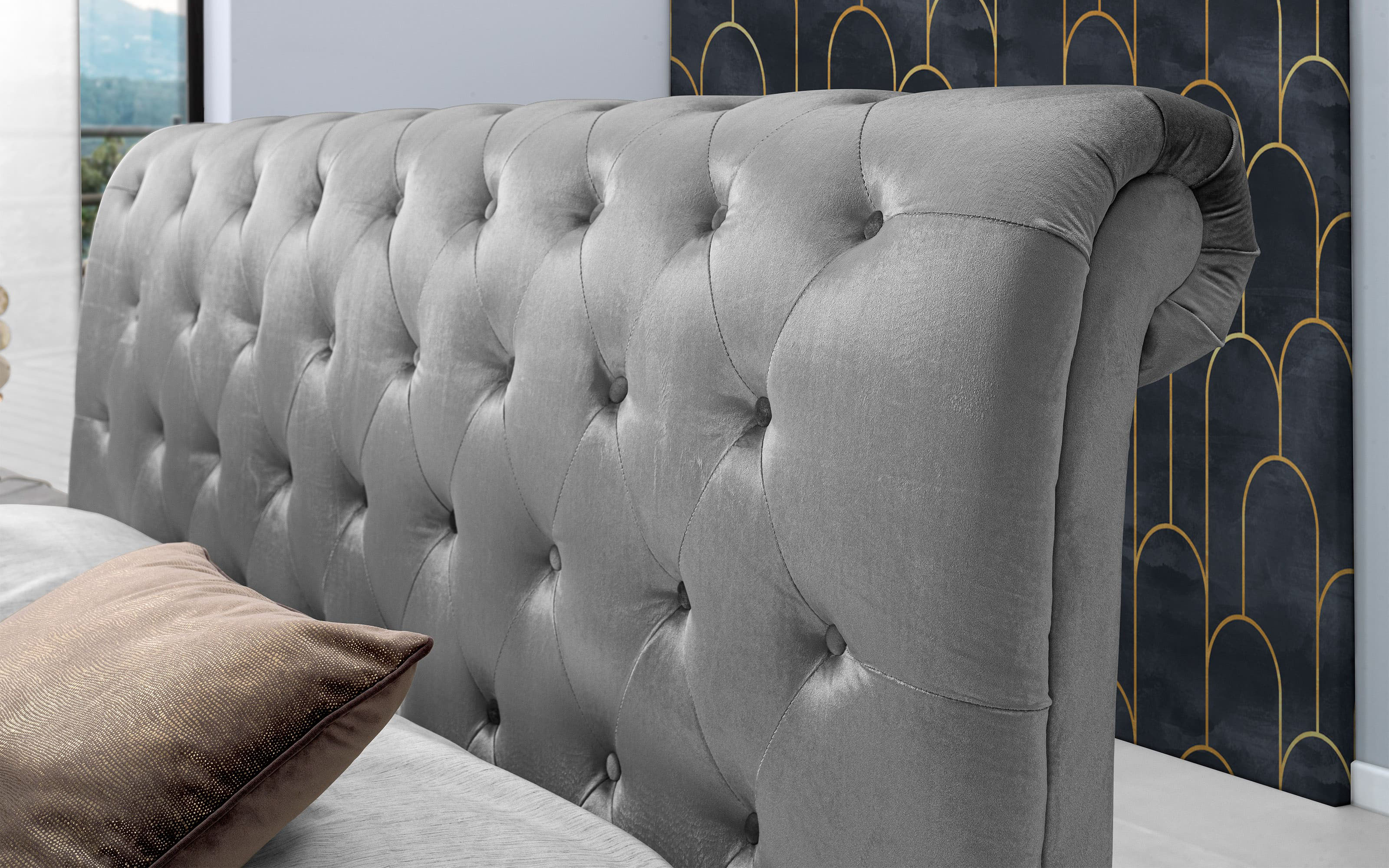 Letto contenitore matrimoniale Effetto velluto grigio chiaro