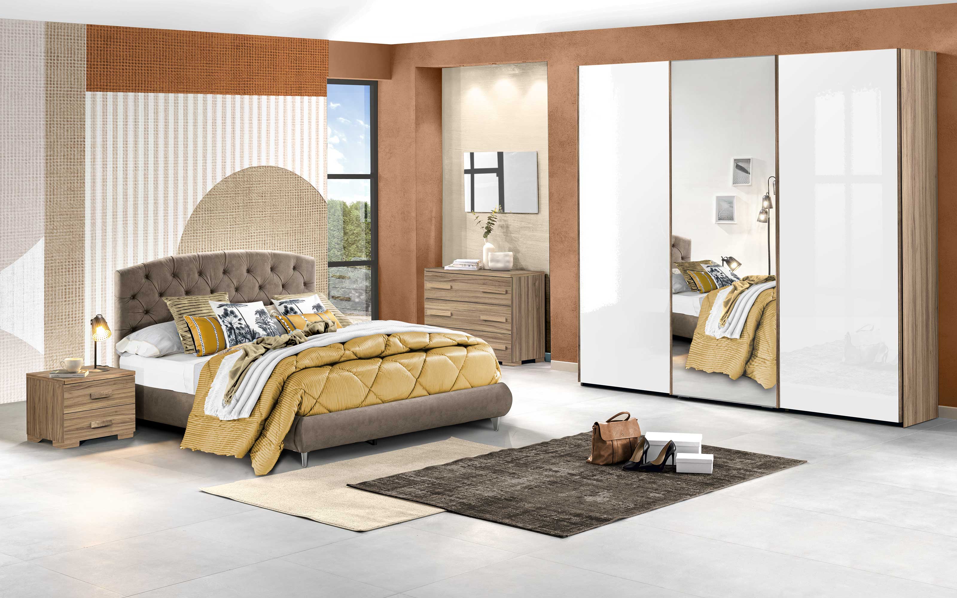 Camera ante scorrevoli con specchio centrale senza letto effetto