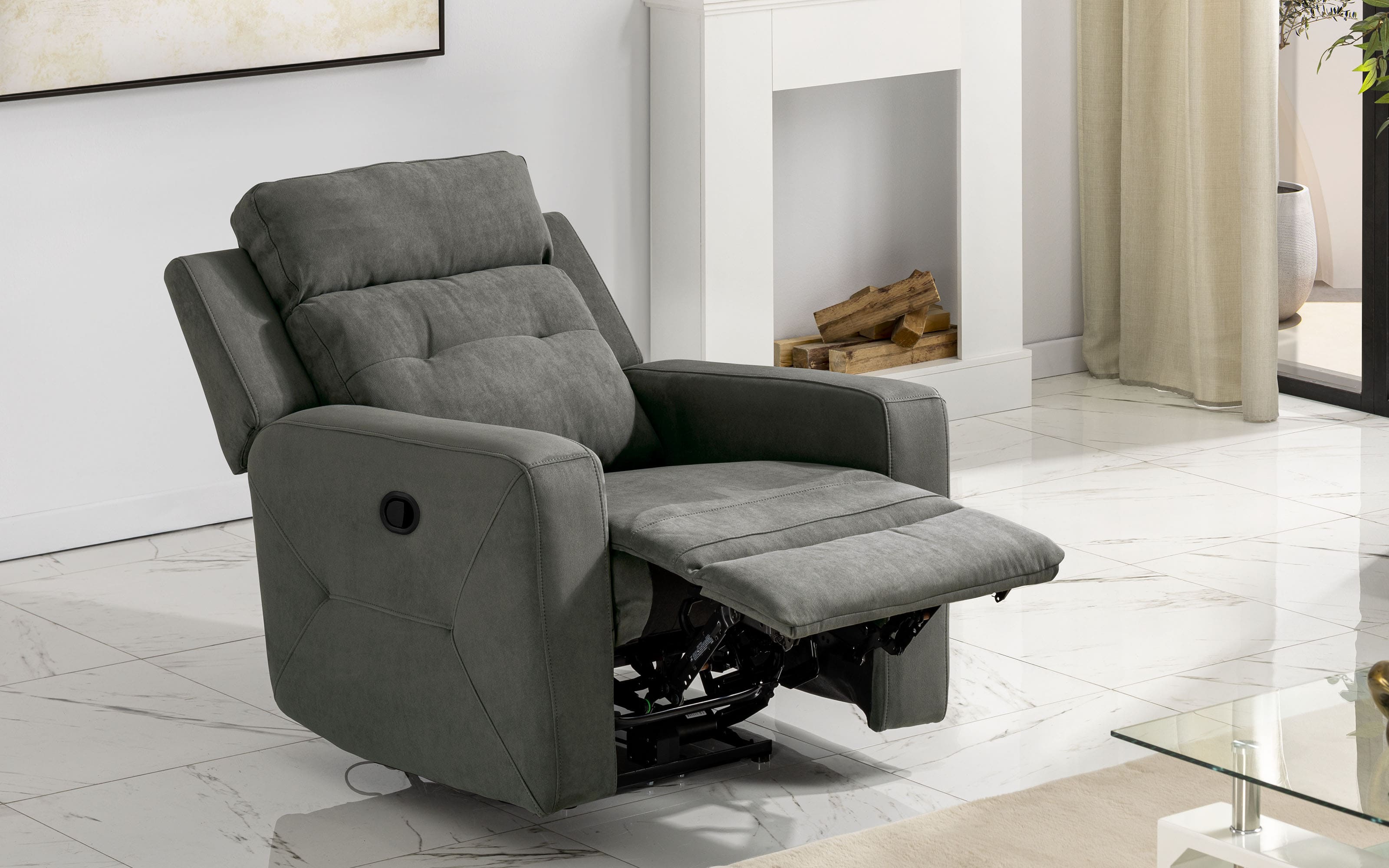 Furnimart Poltrona Reclinabile Manuale In Ciniglia Beige - Compatta Per Piccoli Spazi, Supporta 158 Kg, Cuscino Imbottito