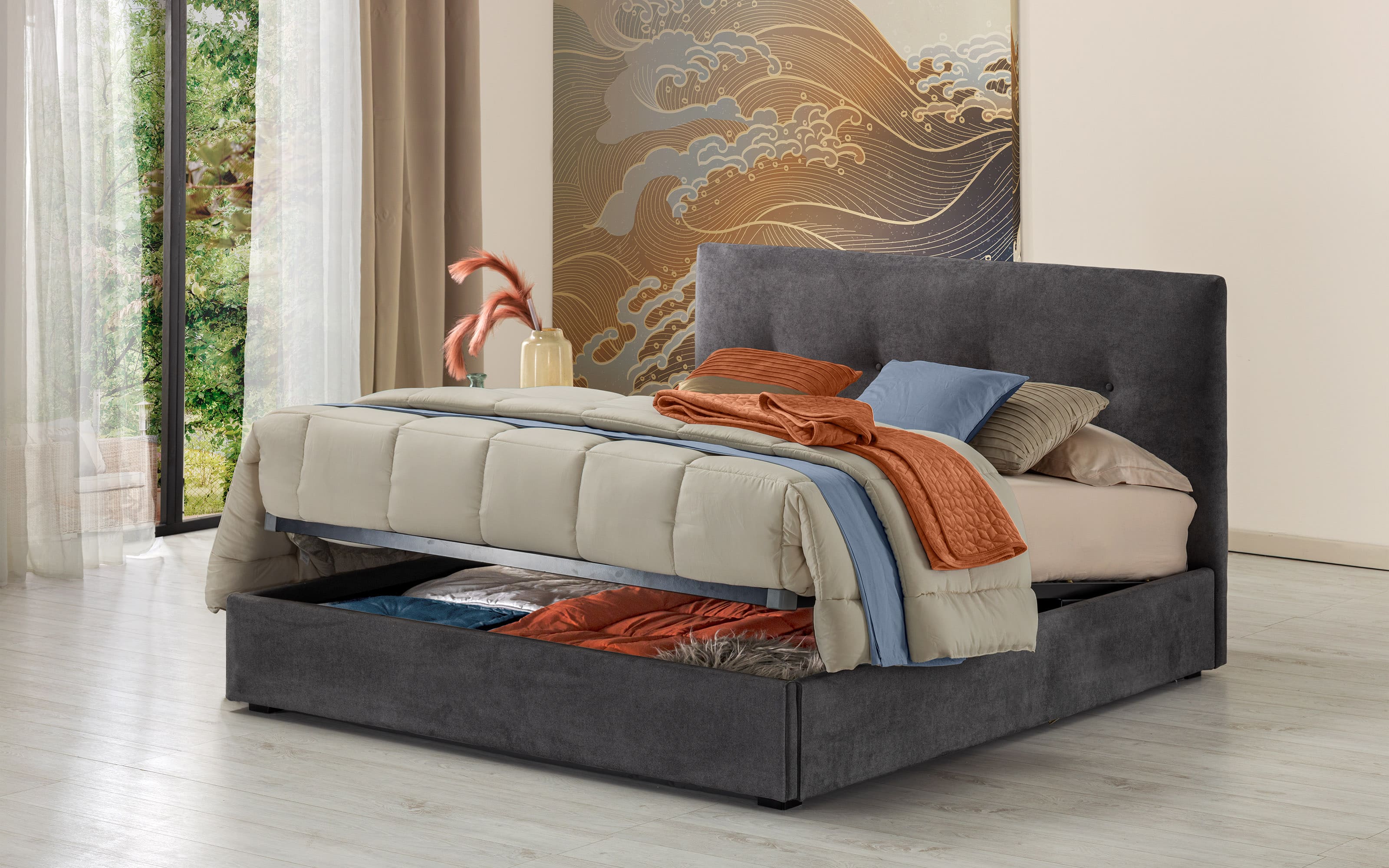 Contenitore Matrimoniale Letto Con Testiera Imbottita Mondo