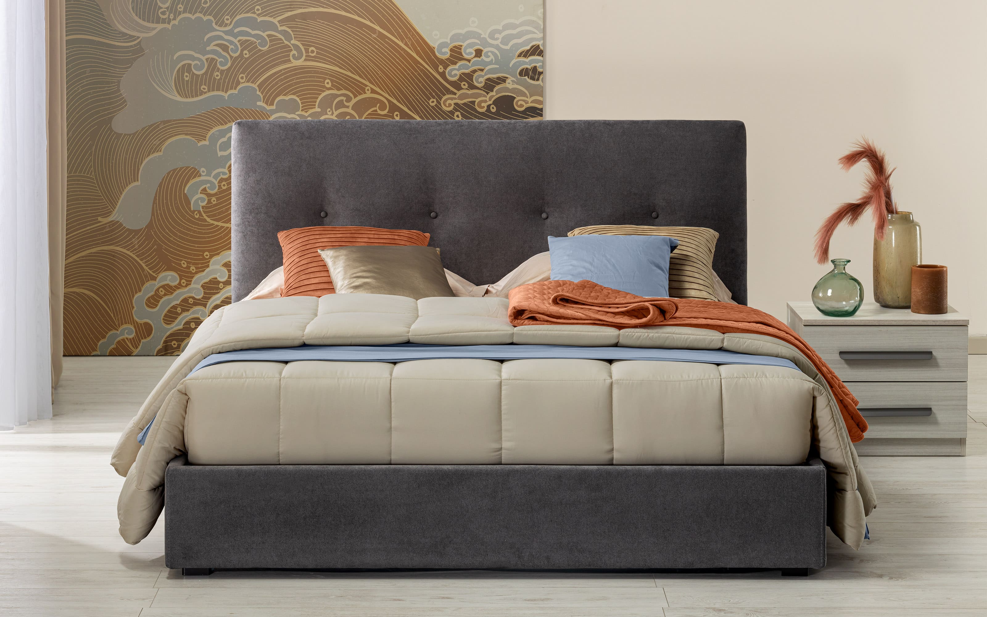 Letto contenitore matrimoniale Tessuto bacos ash: Selene Mondo