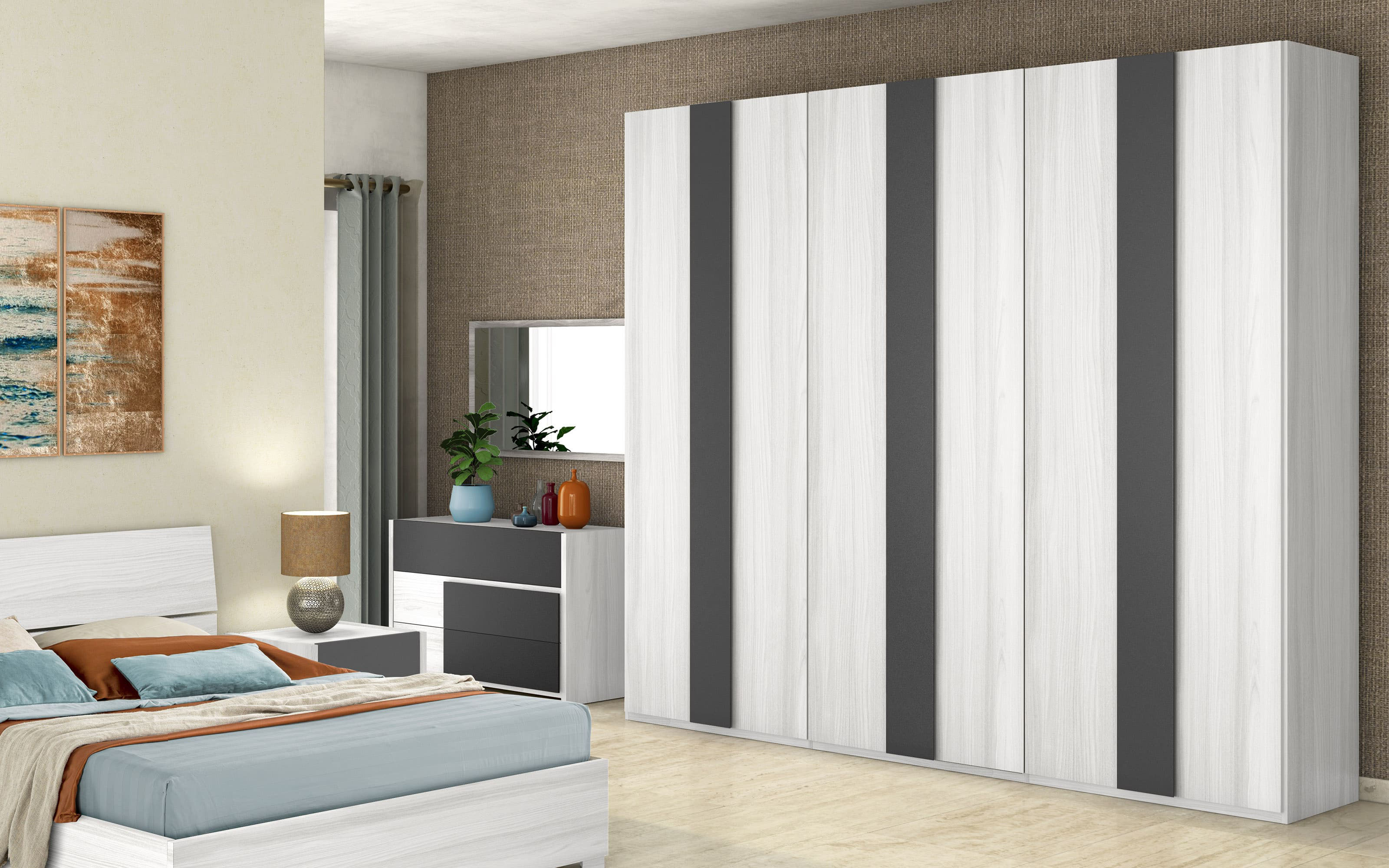 Armadio ante battenti chiusura rallentata effetto bianco altea