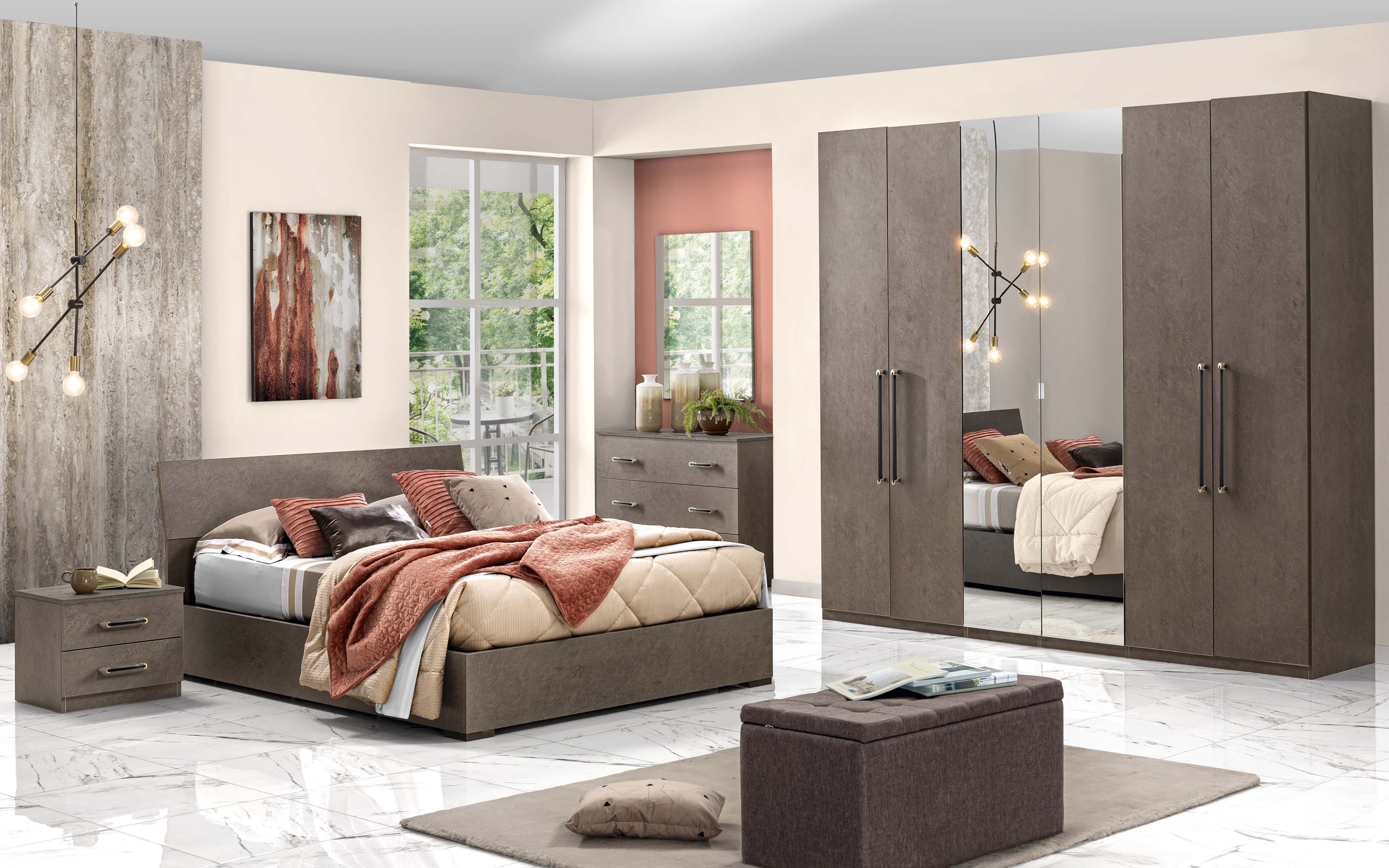 Camera ante battenti con specchio centrale con letto contenitore