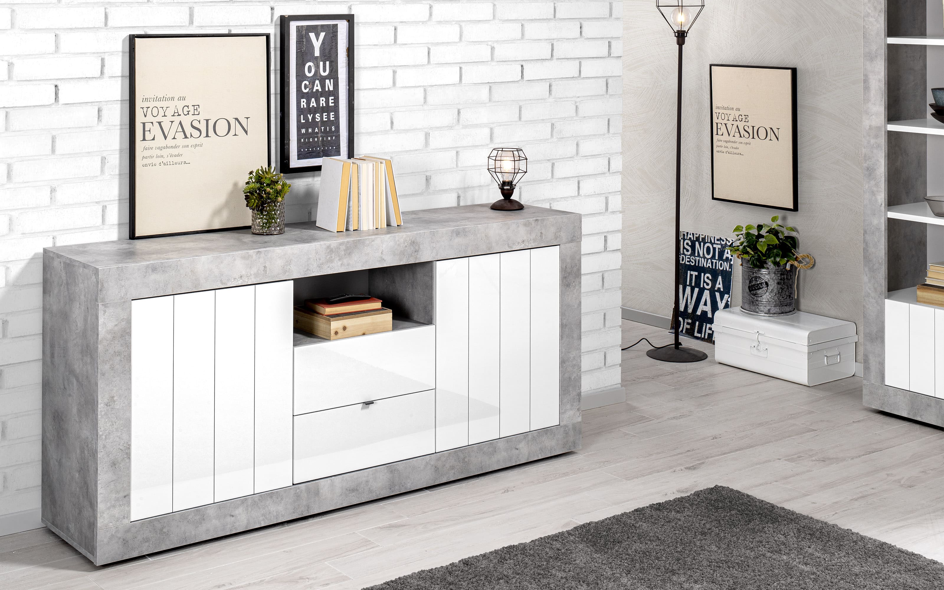 Madia Cemento e Bianco Lucido con ante: Urbino Mondo Convenienza