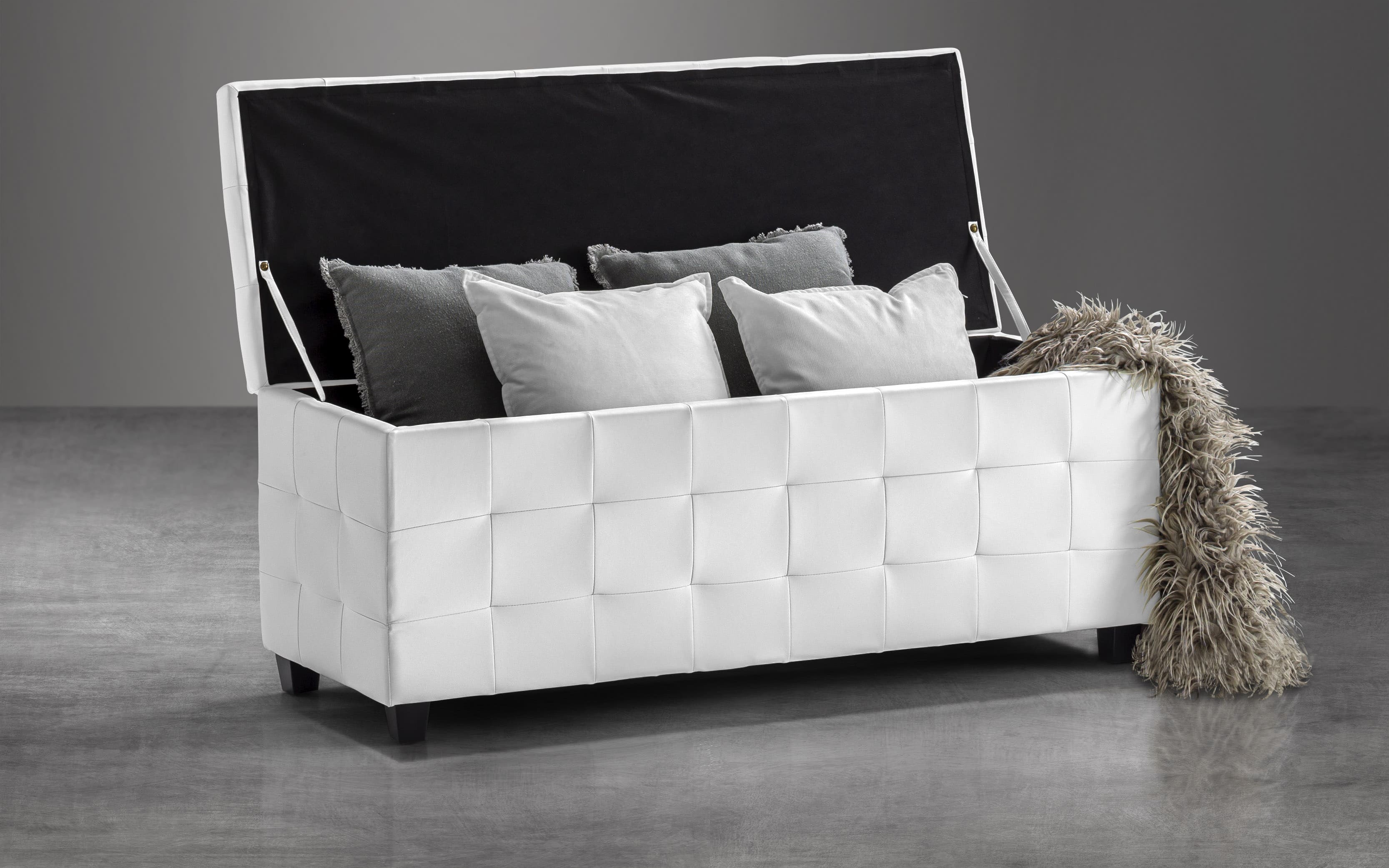 Panca Pouf Bianco Contenitore Panca Rettangolare Contenitore