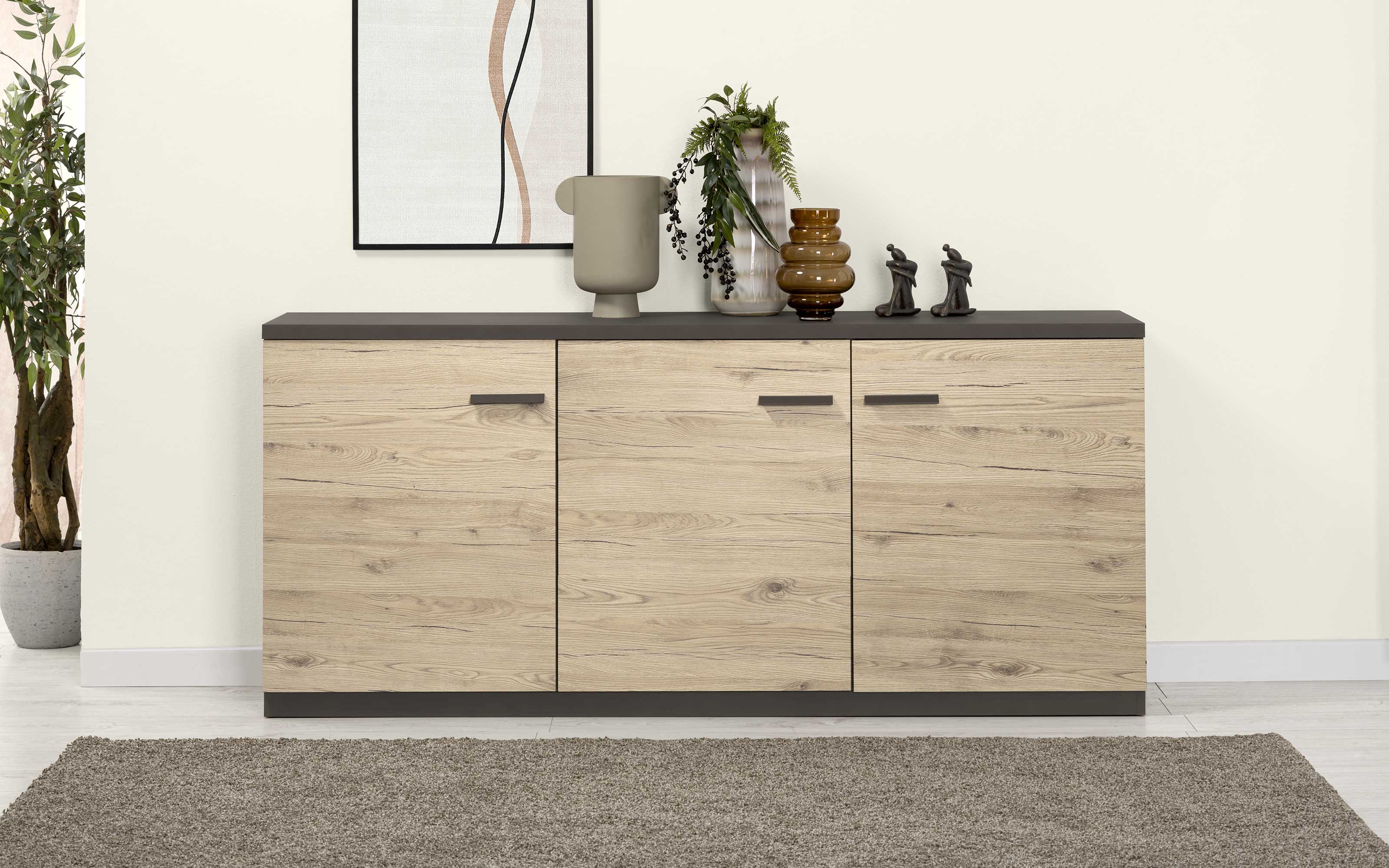 Madia con zoccolo ante vulcano, effetto rovere crudo: Skema