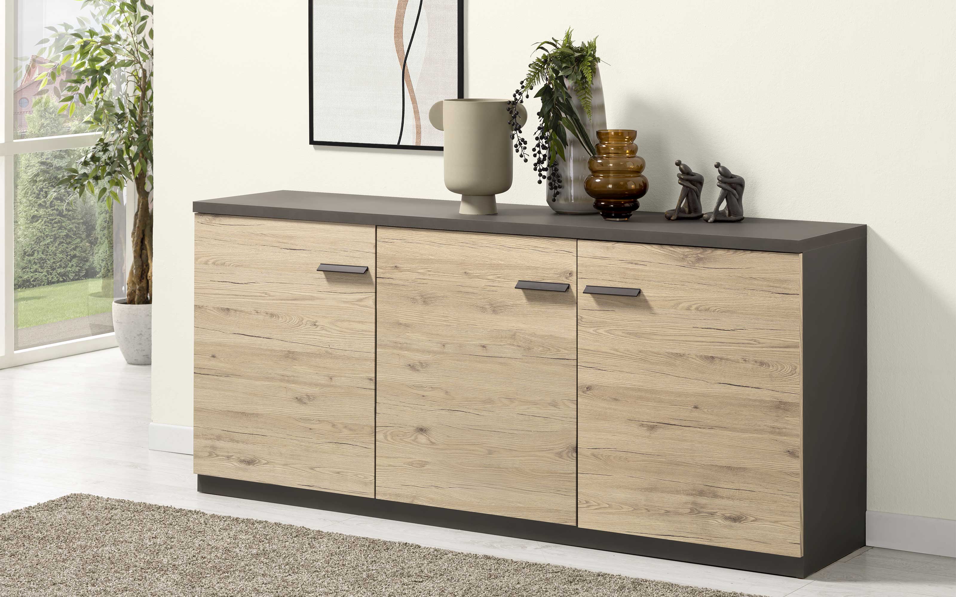 Madia con zoccolo ante vulcano, effetto rovere crudo: Skema