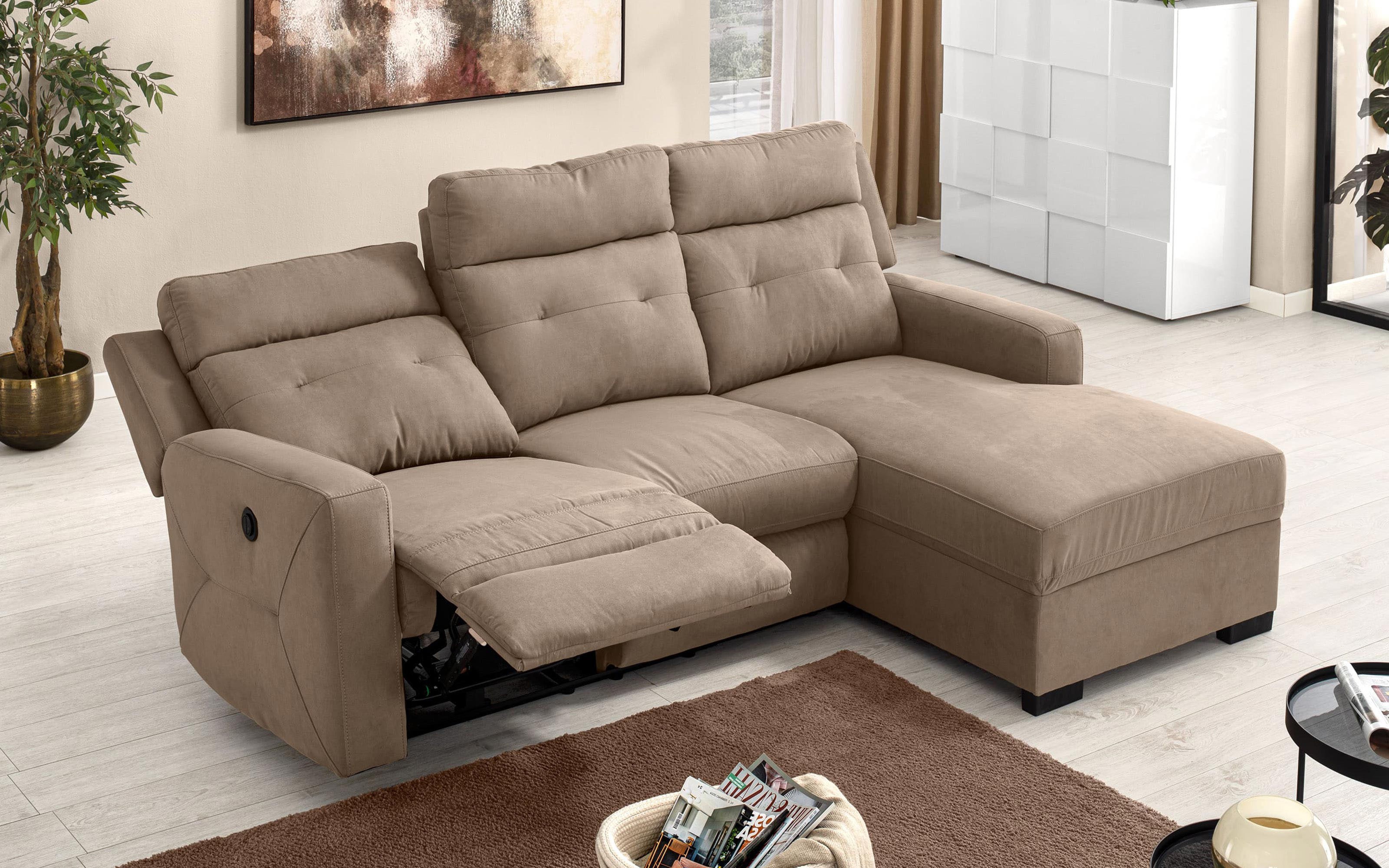 Divano angolare con penisola destra recliner elettrico tessuto