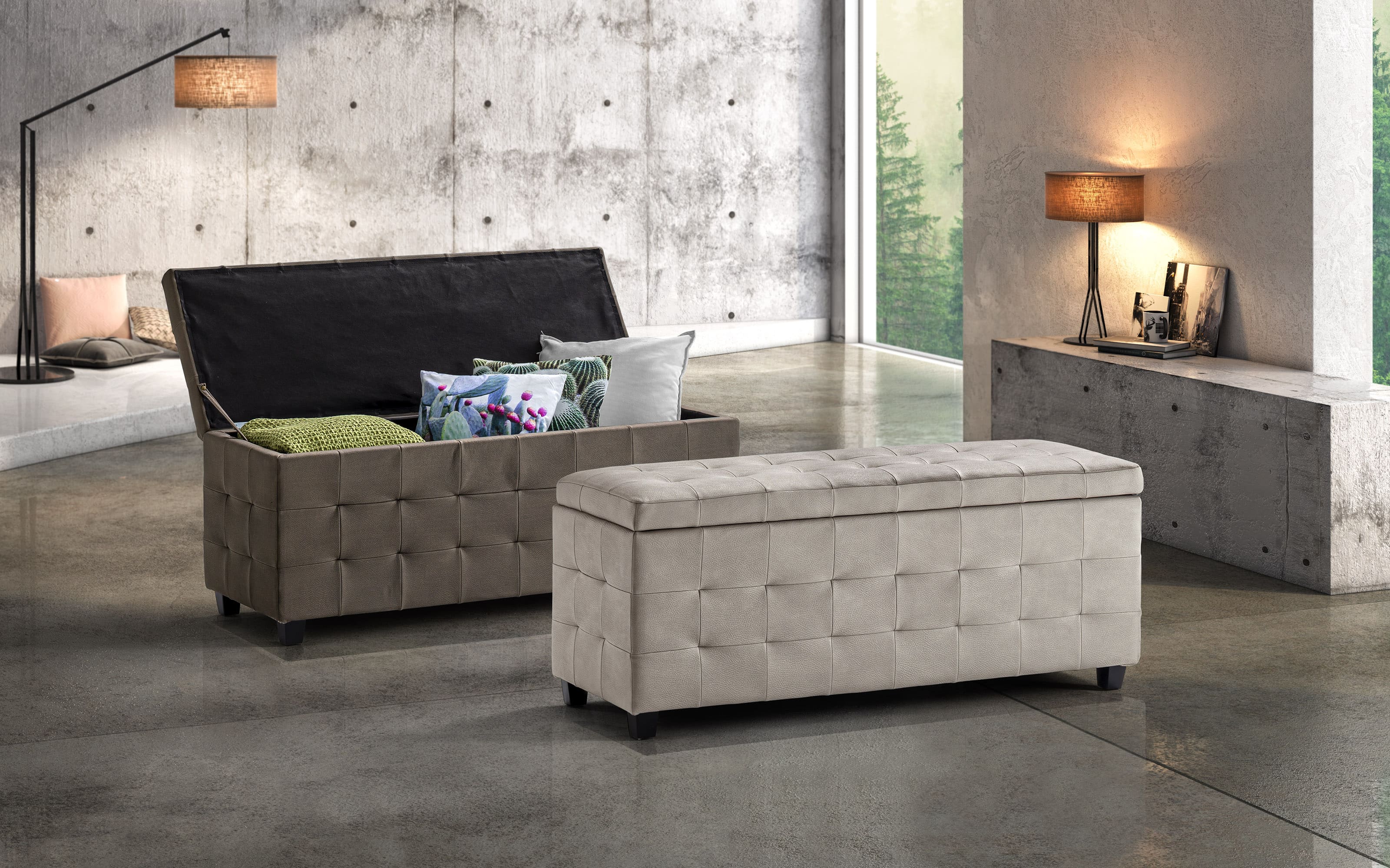 Panca Divano Cassapanca Panca Contenitore Pouf Bianco Mondo