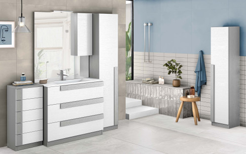 Mobiletto Bagno In Multistrato Grigio Cemento – 40x30x59 Cm, 2 Ante, Resistente All'Umidità, Per Sottolavabo