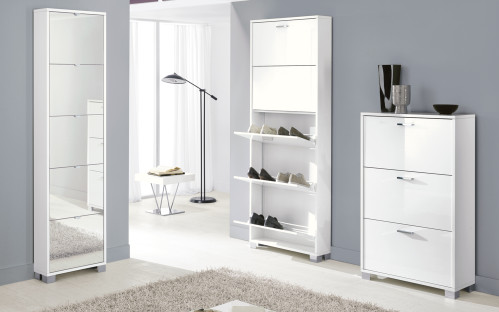 Scarpiera Doppia Componibile – 5 Ripiani Pieghevoli – 10 Scomparti – Ante Magnetiche – 35x50x110 Cm – Bianco – Senza Montaggio