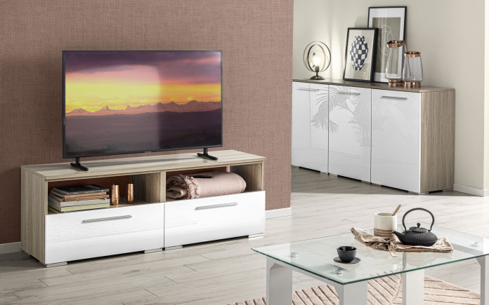 Ailuig - Meuble TV 2 tiroirs avec niches ouvertes