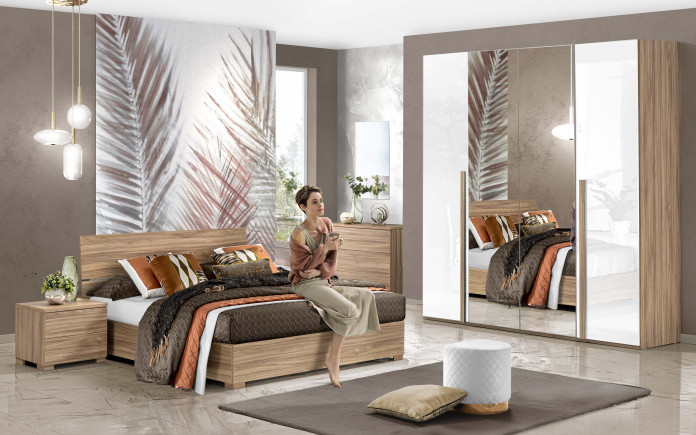 Oiris - Chambre 4 portes battantes avec miroir central avec lit coffre - Immagine 1