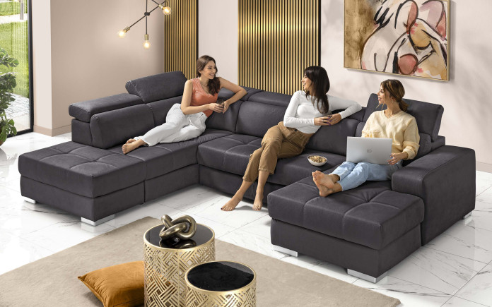 Asil - Canapé-lit double angle avec pouf coffre gauche et péninsule droite