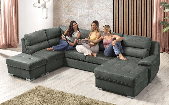 Otol - Canapé-lit double angle avec pouf coffre gauche et péninsule droite - mécanisme extractible - Immagine 1