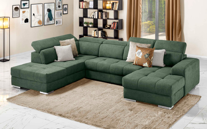 Asil - Canapé-lit double angle avec pouf coffre gauche et péninsule droite - mécanisme extractible