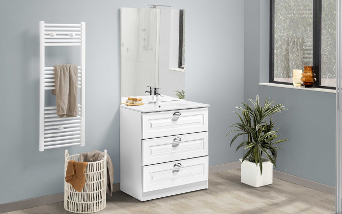 Aterg - Meuble salle de bain composable 3 paniers et miroir avec led