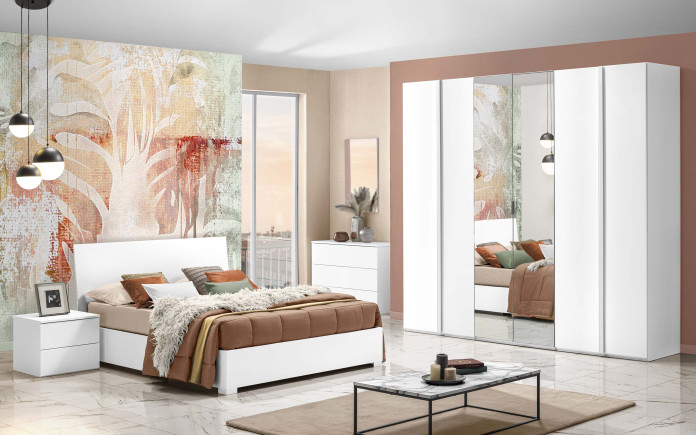 Alumirp - Chambre complète 6 portes battantes avec fermeture amortie avec miroir central avec lit coffre - Immagine 1