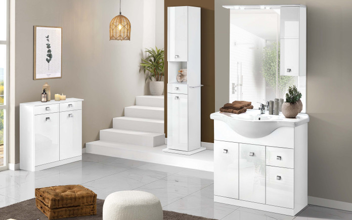 Assilem - Meuble salle de bain composable 1 porte avec pensile à droite lavabo inclus - Immagine 1