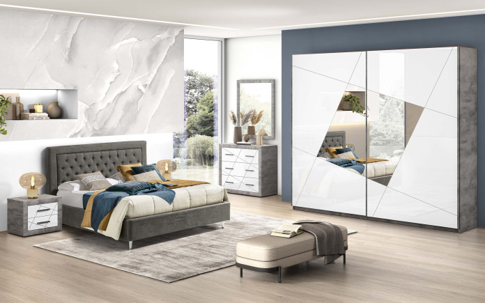 Anaid - Chambre 2 grandes portes coulissantes avec miroir losange sans lit