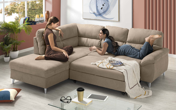 Etnaz - Canapé-lit d'angle avec pouf coffre gauche - mécanisme extractible