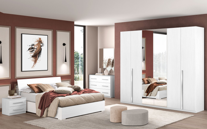Aronoele - Chambre 6 portes battantes avec miroir central avec lit coffre - Immagine 1