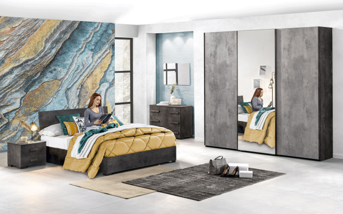 Aiccerf - Chambre 3 portes coulissantes avec miroir central avec lit coffre