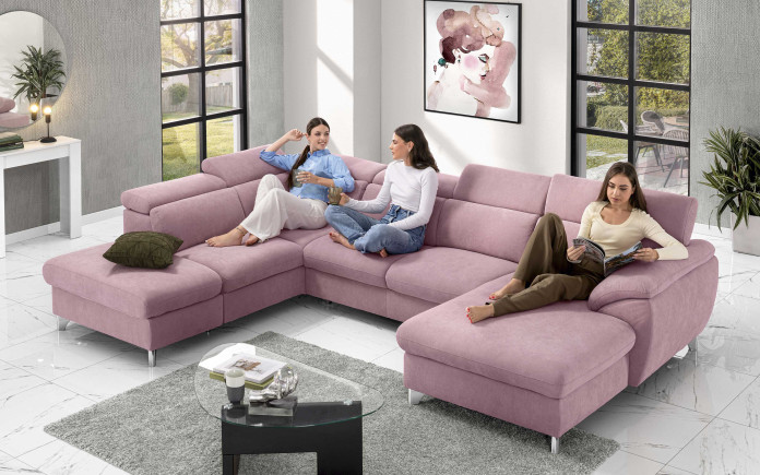 Arttele - Canapé-lit double angle avec pouf coffre gauche et péninsule droite - mécanisme extractible